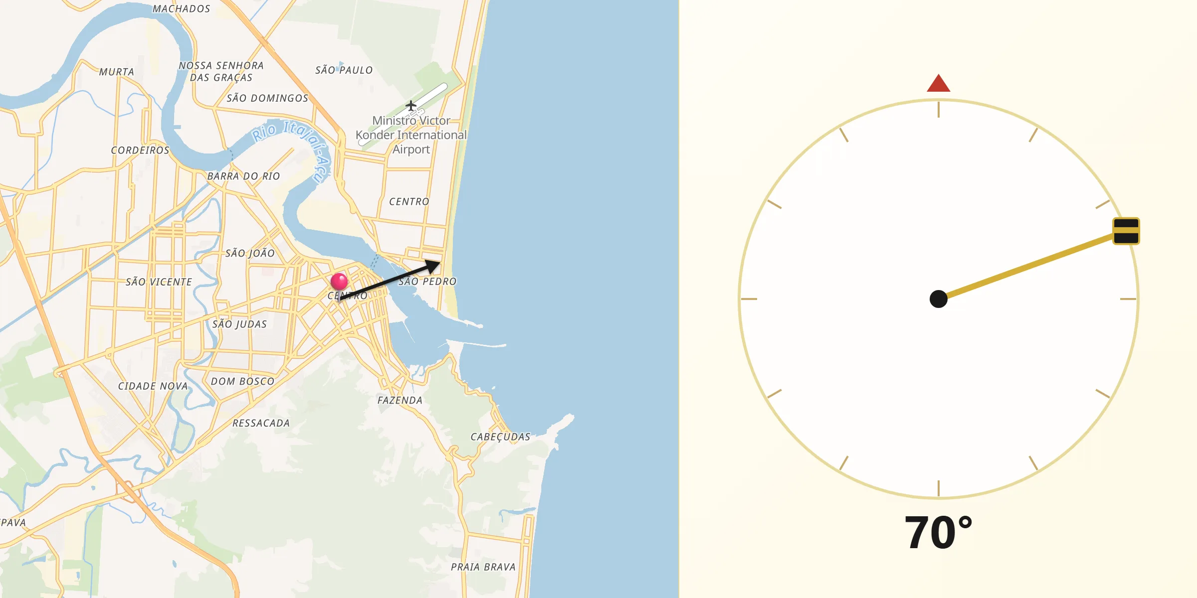 Direção da Qibla a partir de Itajaí