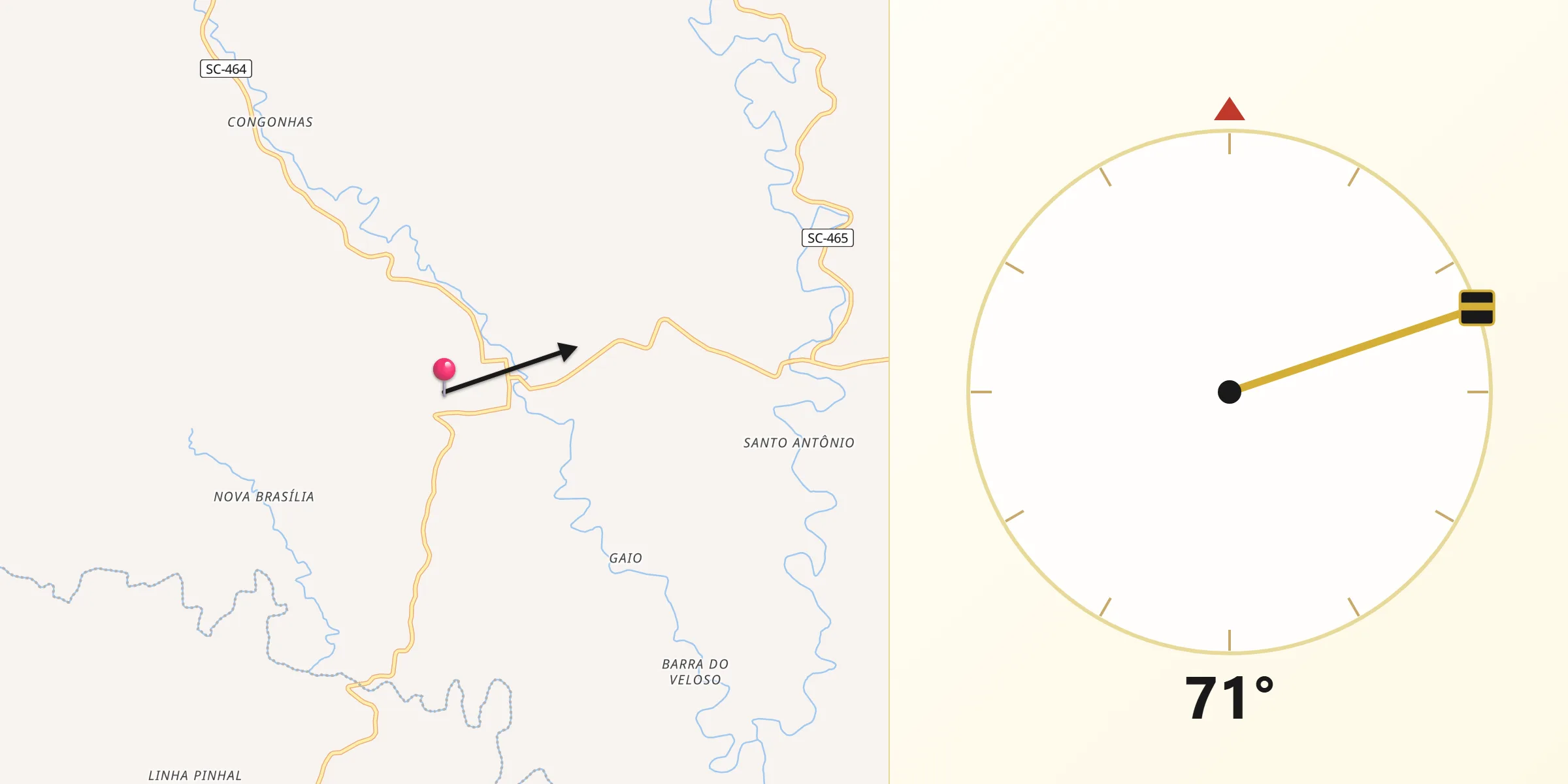 Direção da Qibla a partir de Salto Veloso