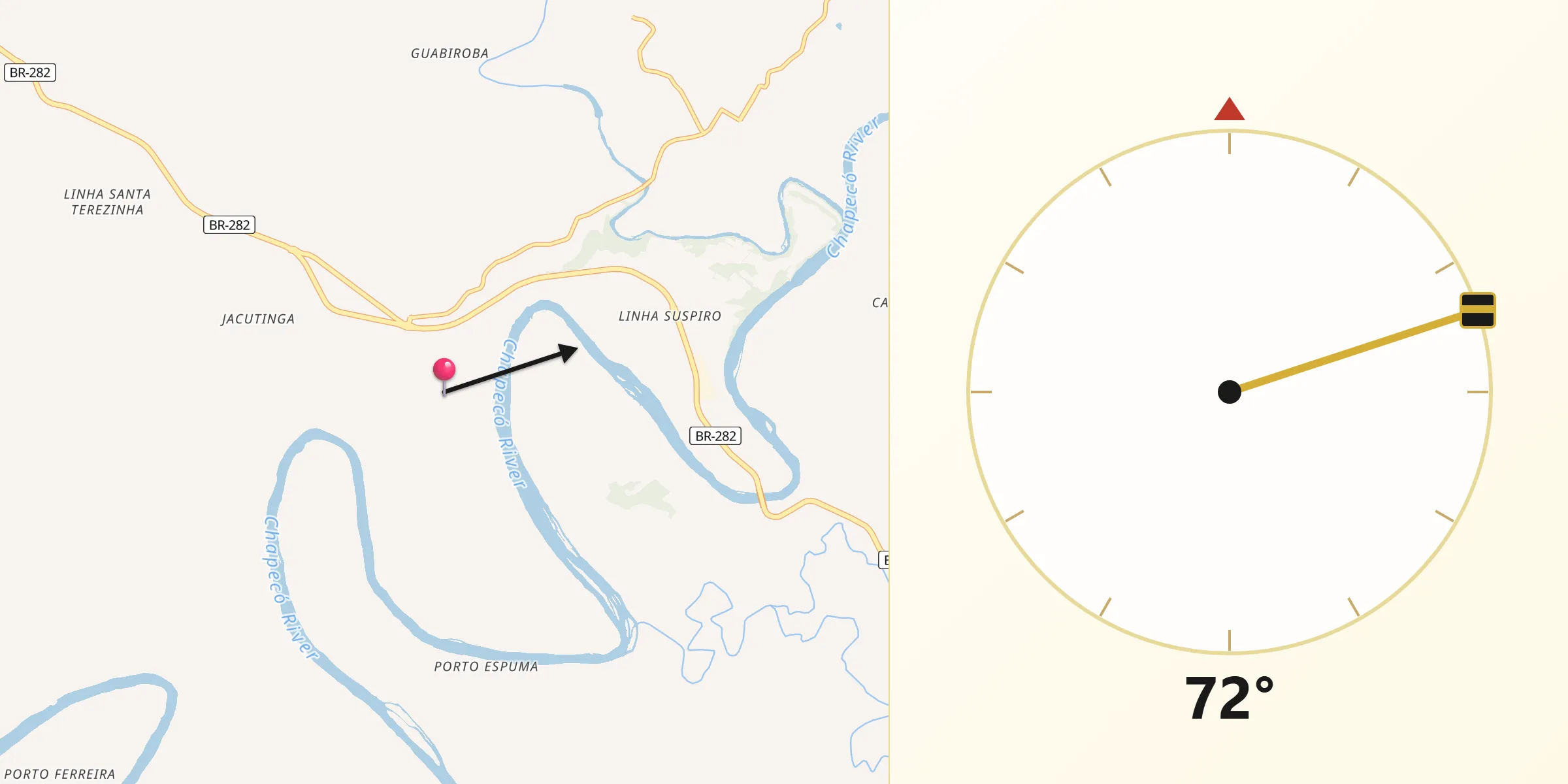 Direção da Qibla a partir de Nova Erechim