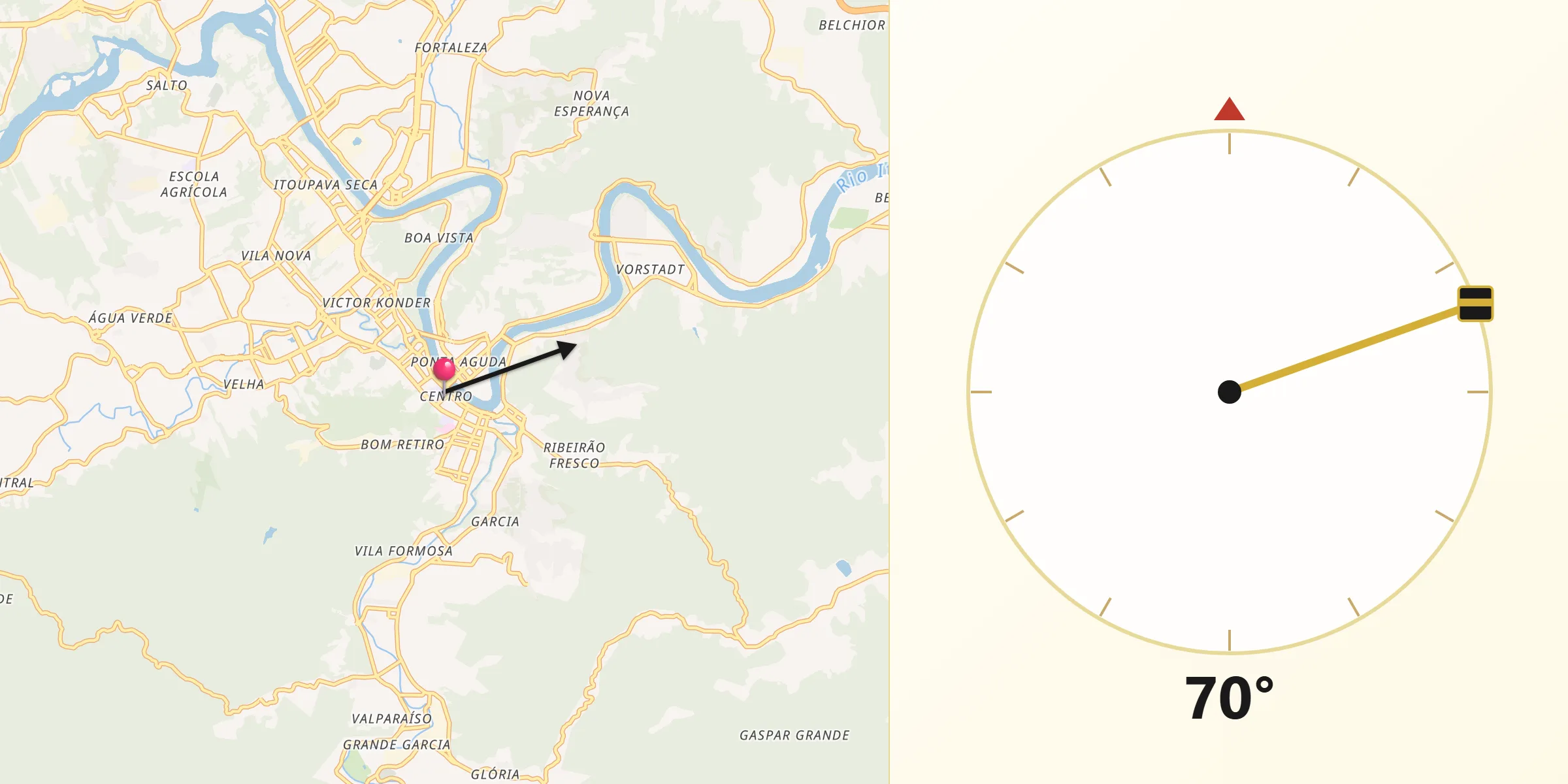 Direção da Qibla a partir de Blumenau