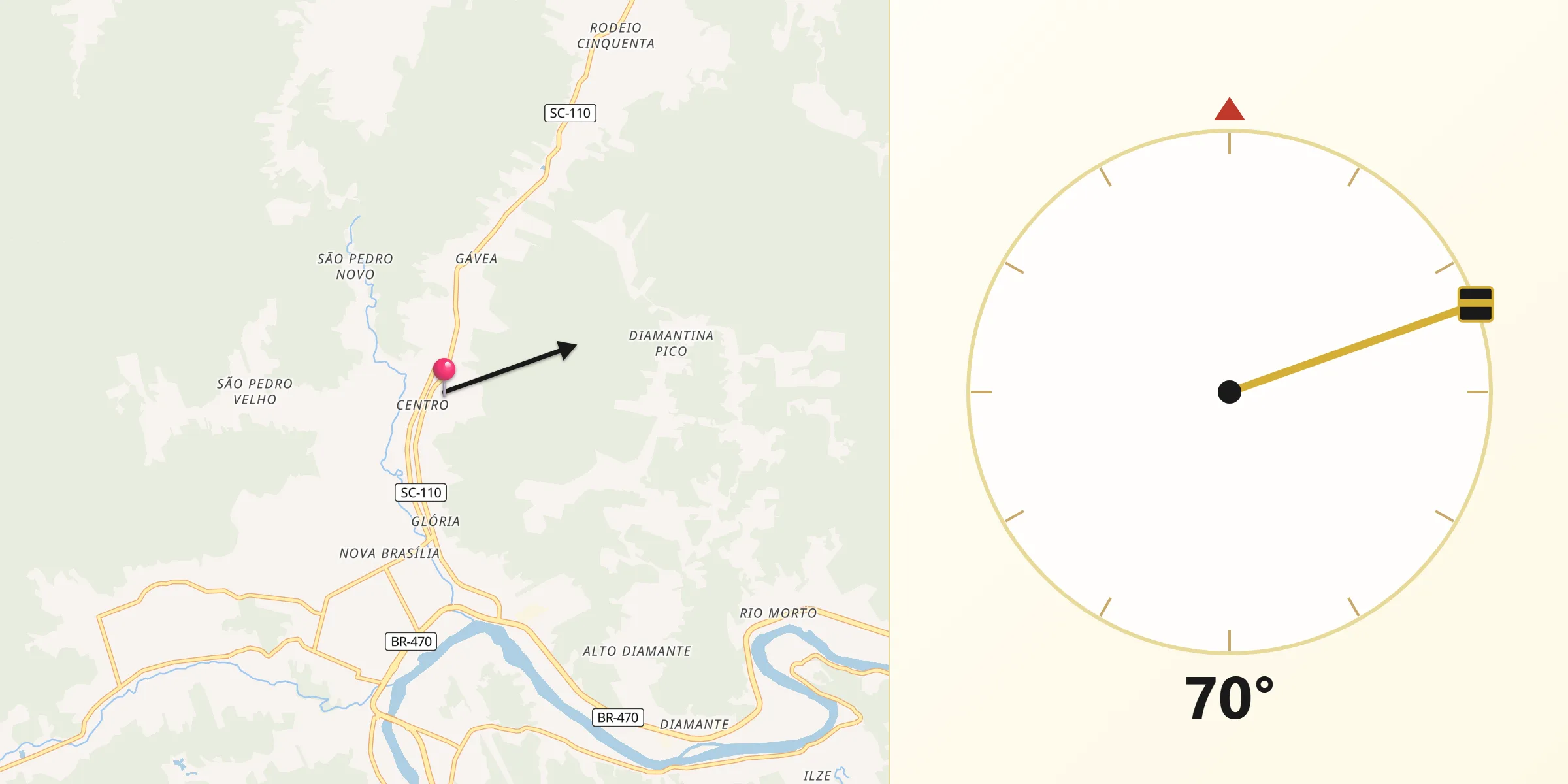 Direção da Qibla a partir de Rodeio