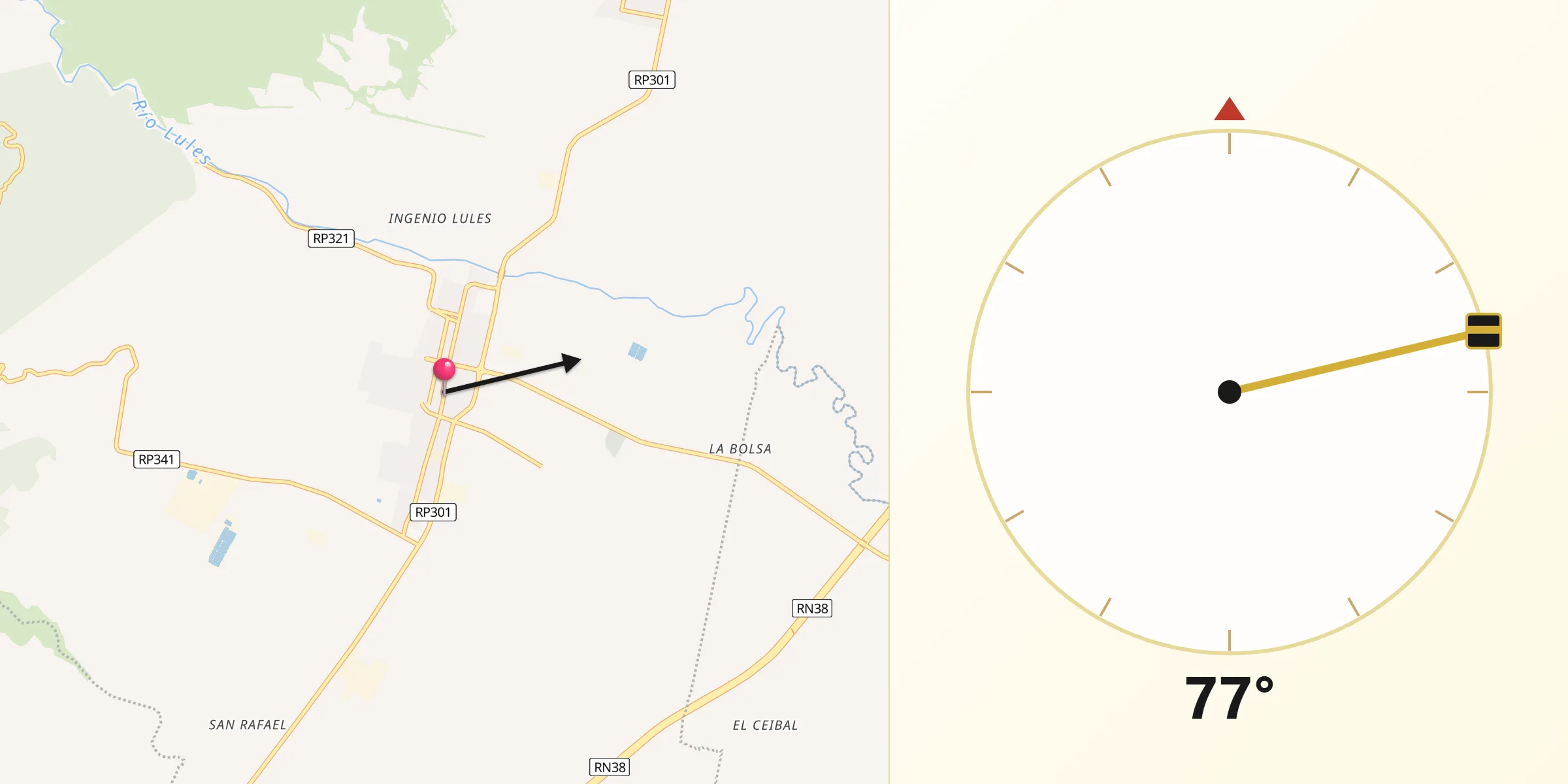 Dirección de la Qibla desde Departamento de Lules