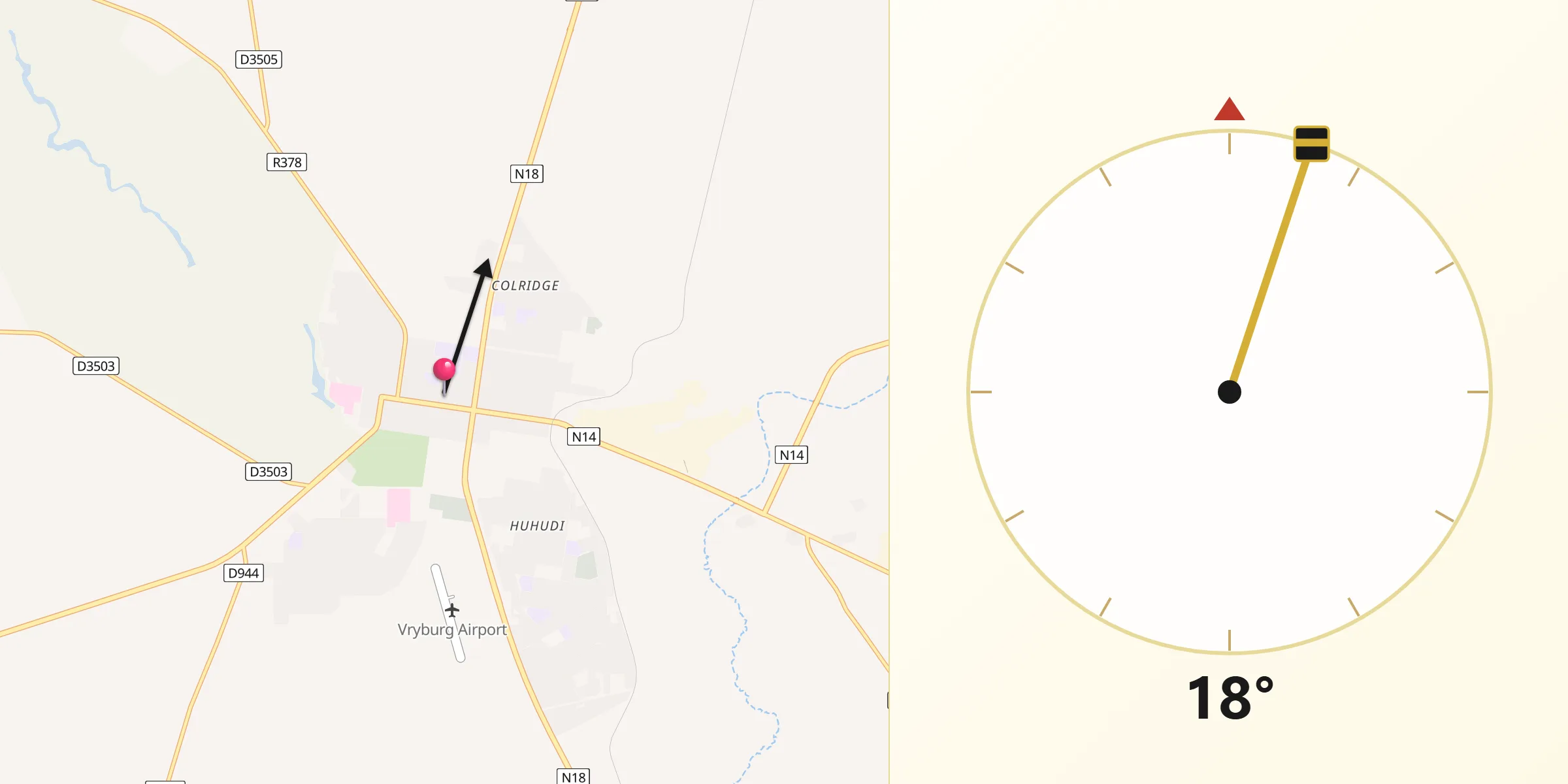 Qibla Direction from Vryburg