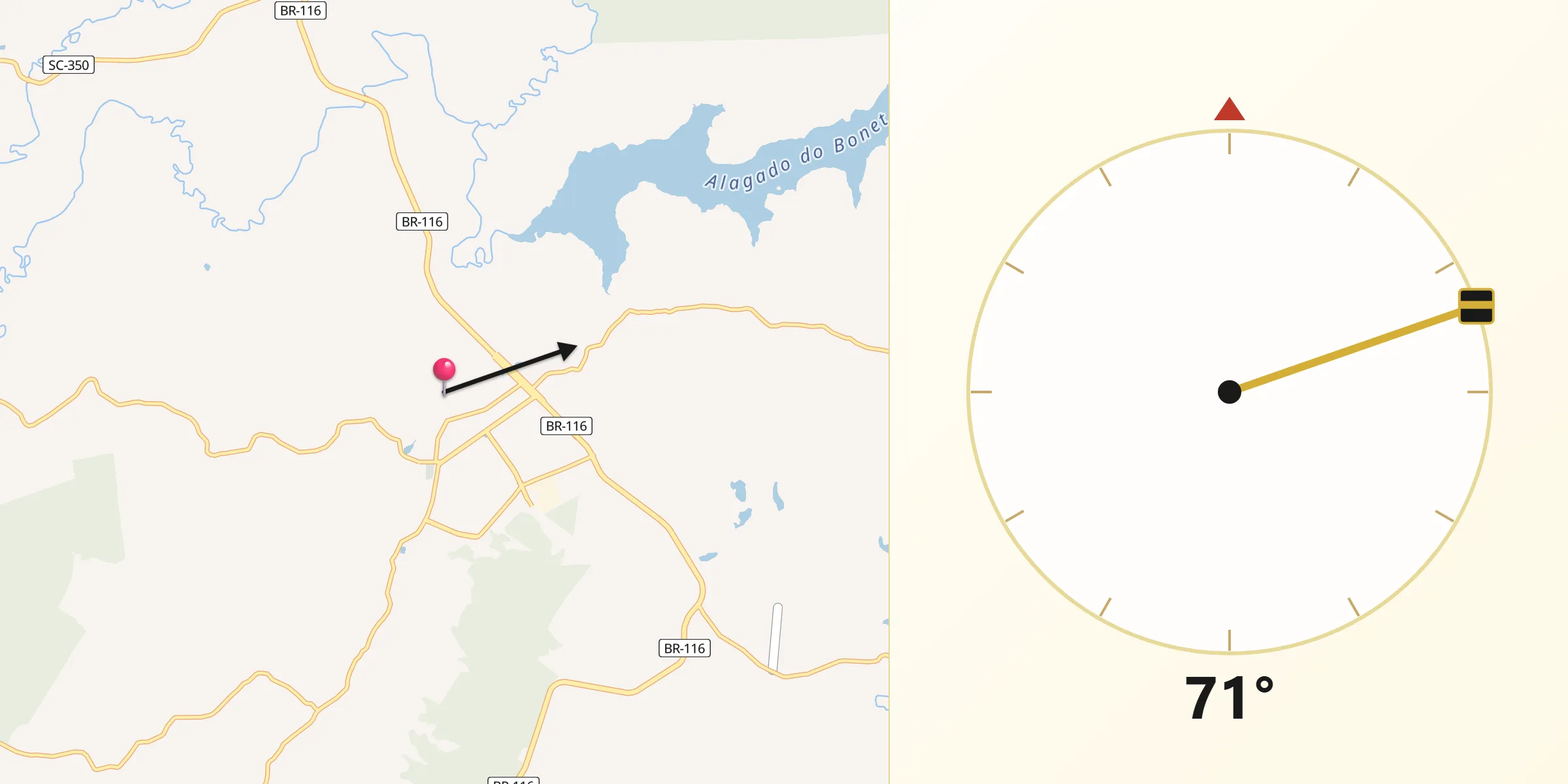 Direção da Qibla a partir de Santa Cecília