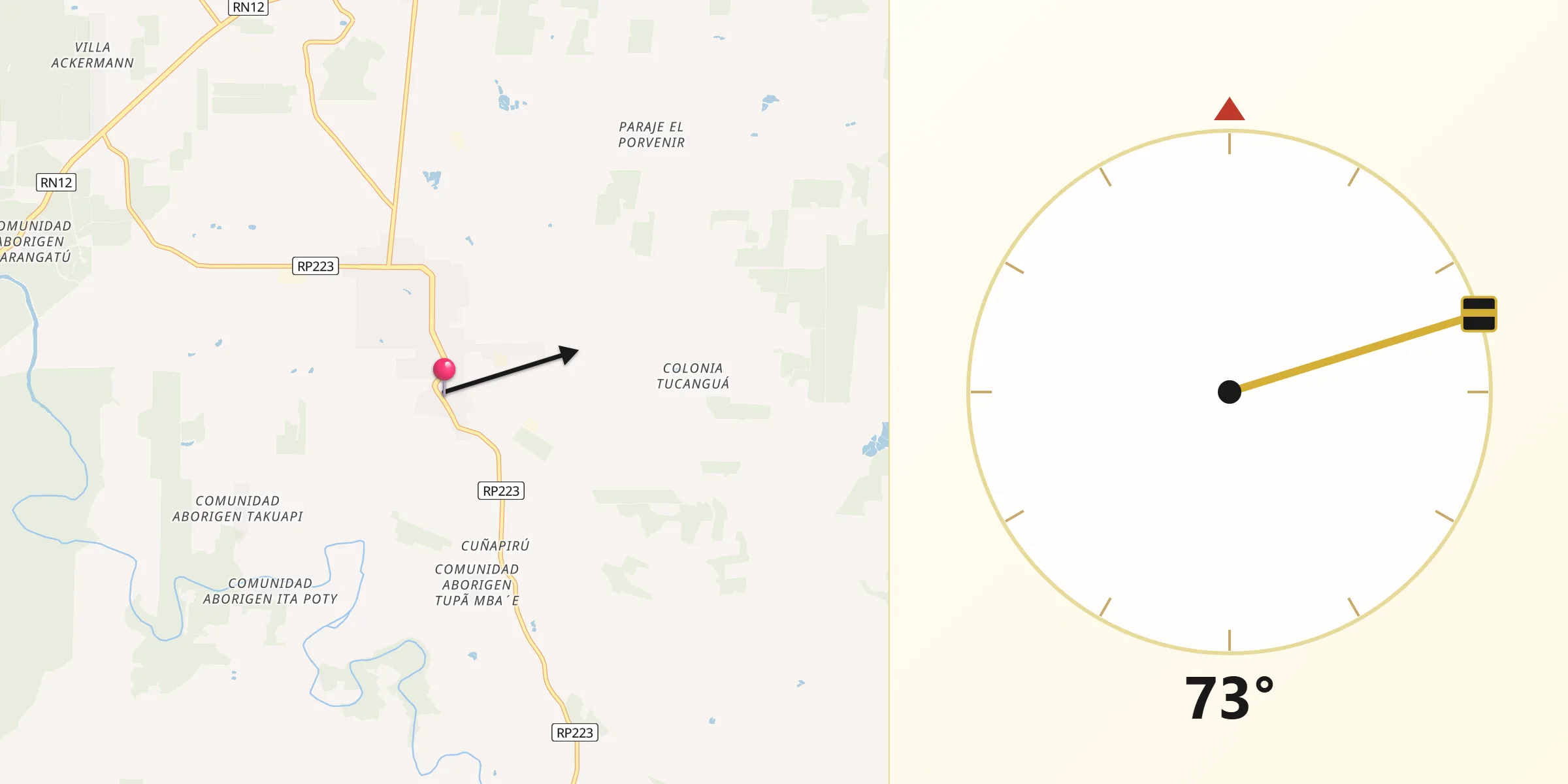 Dirección de la Qibla desde Ruiz de Montoya