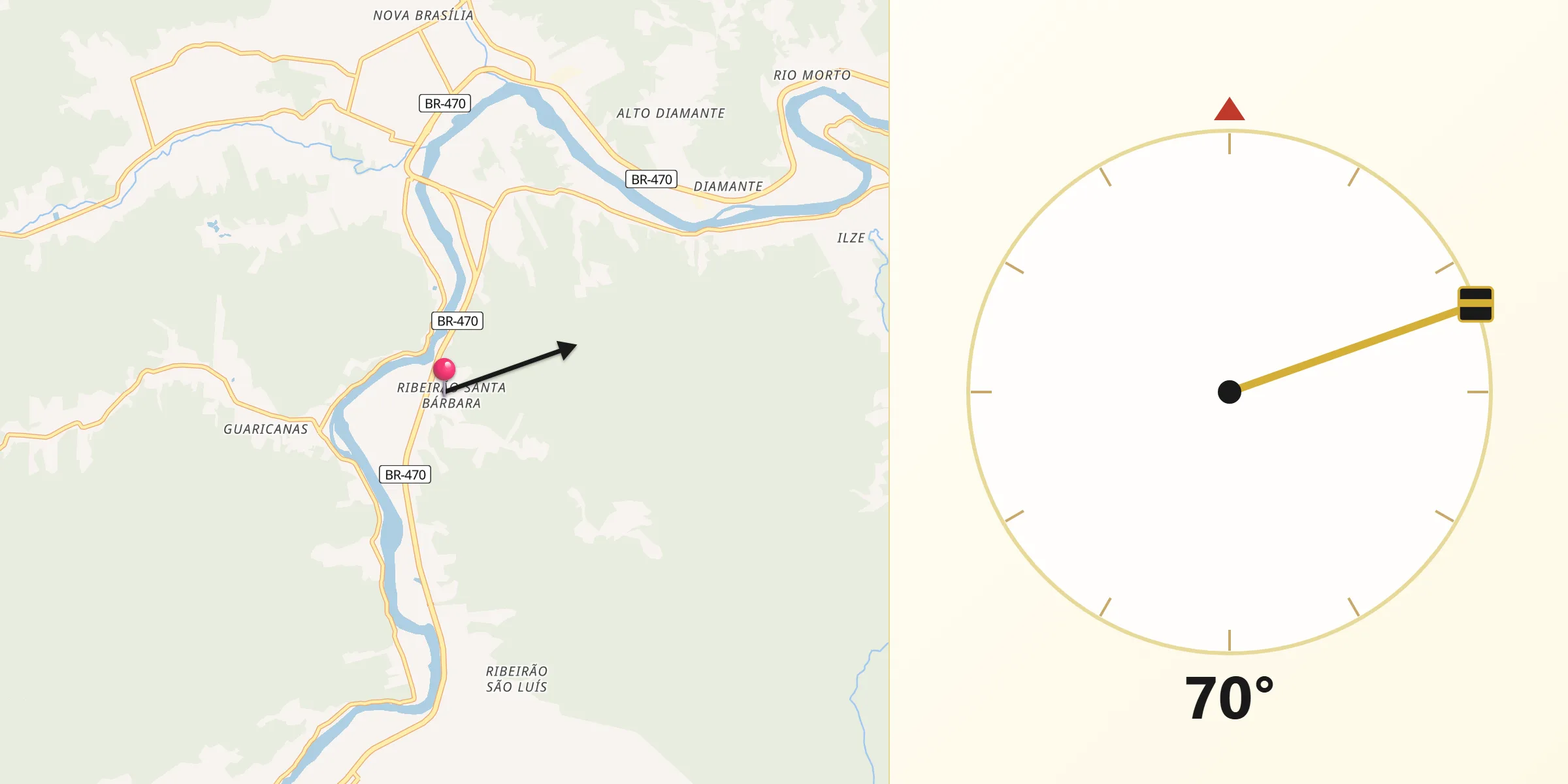 Direção da Qibla a partir de Ascurra