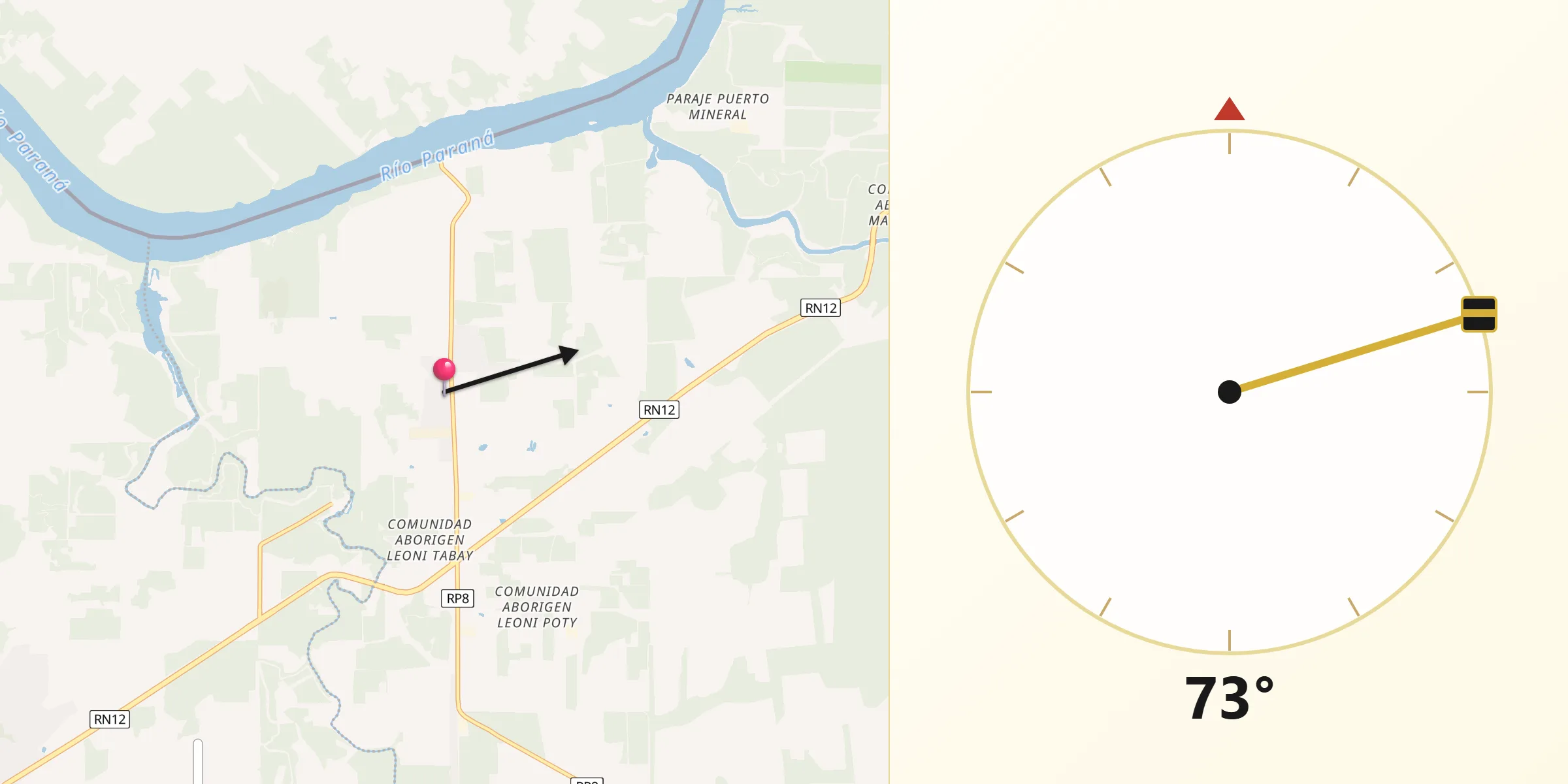 Dirección de la Qibla desde Puerto Leoni