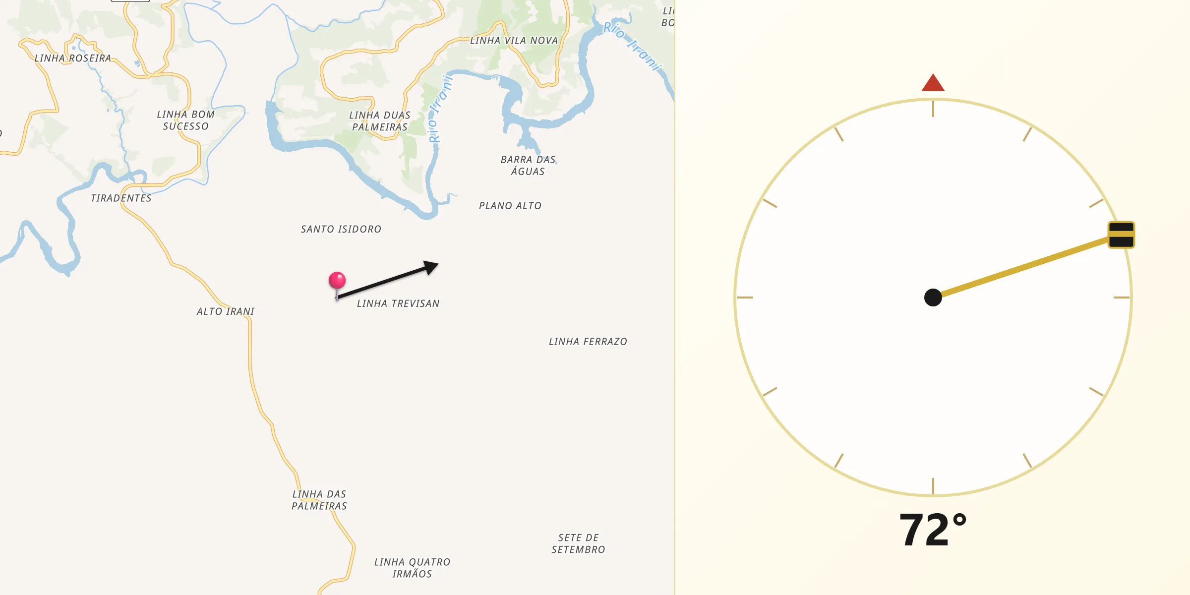 Direção da Qibla a partir de Xavantina