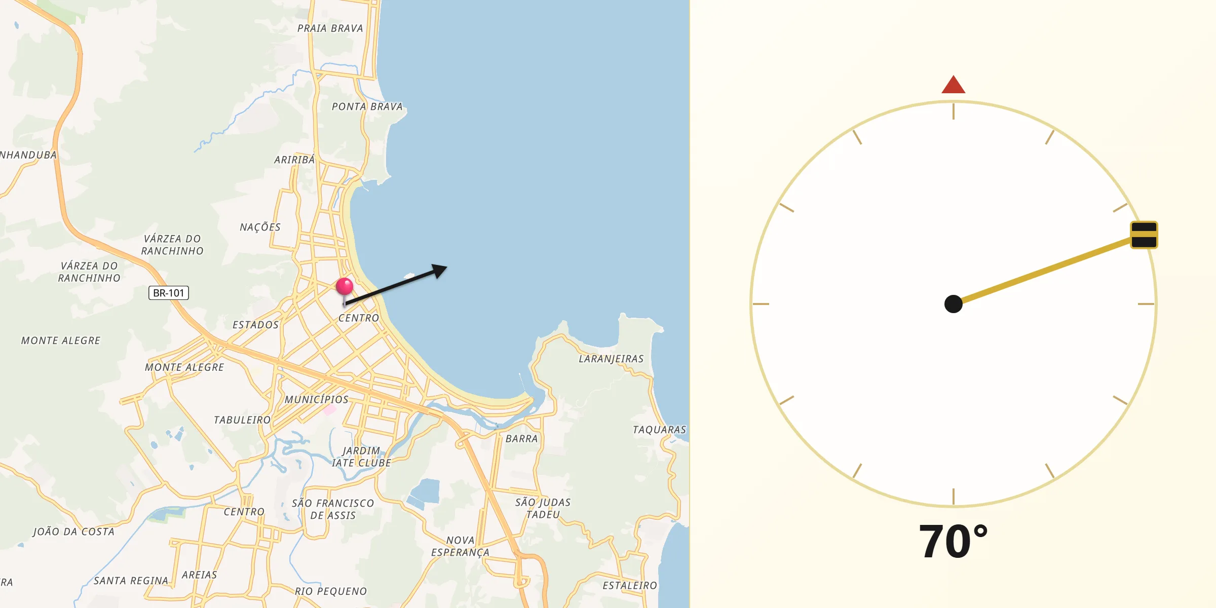 Direção da Qibla a partir de Balneário Camboriú