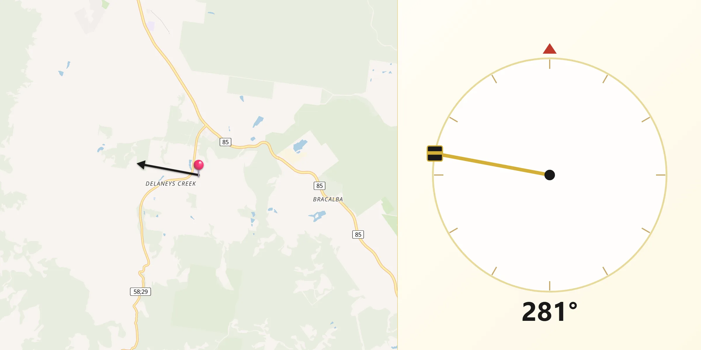 Qibla Direction from Delaneys Creek