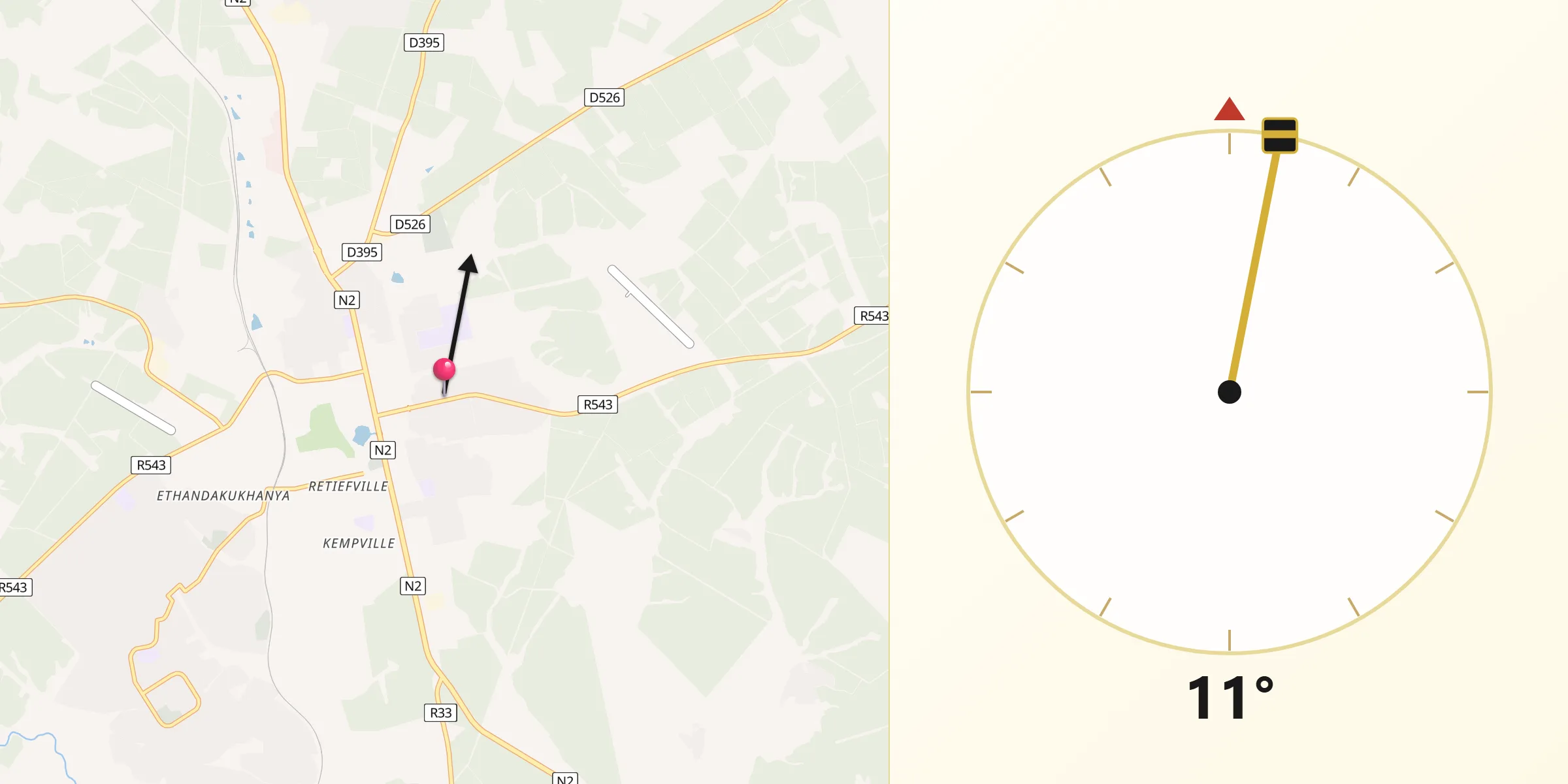 Qibla Direction from Piet Retief