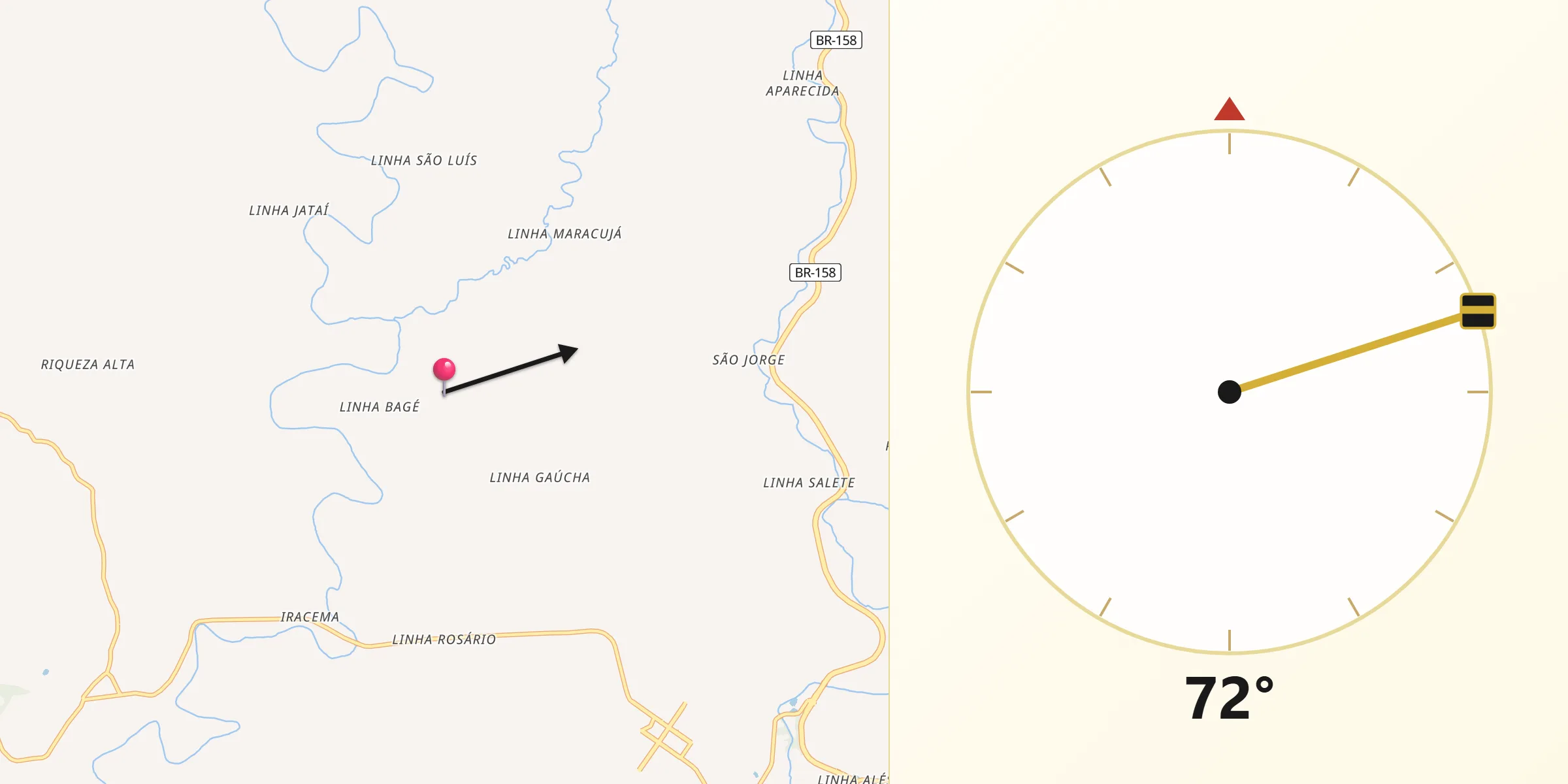 Direção da Qibla a partir de Caibi