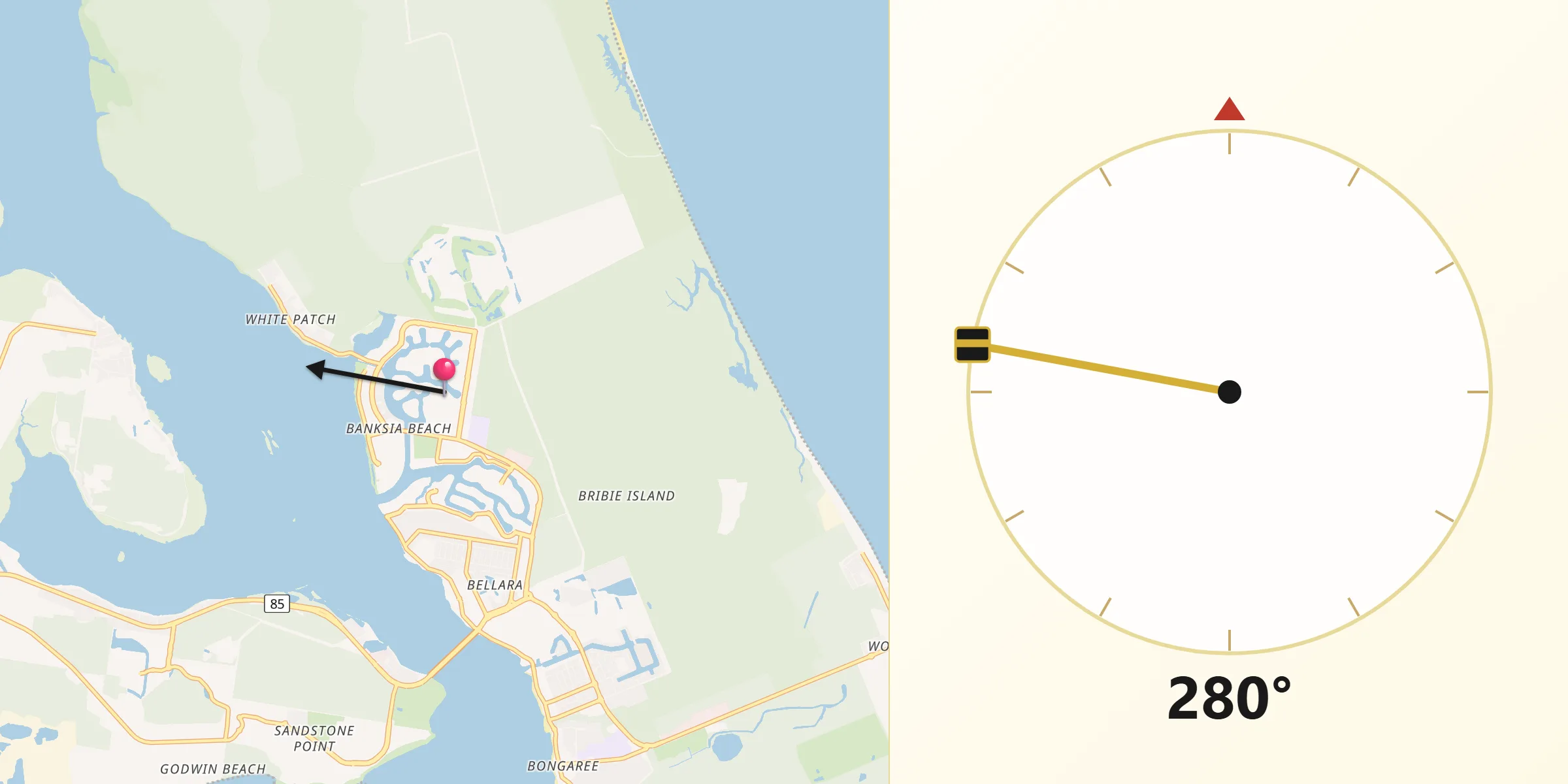 Qibla Direction from Banksia Beach