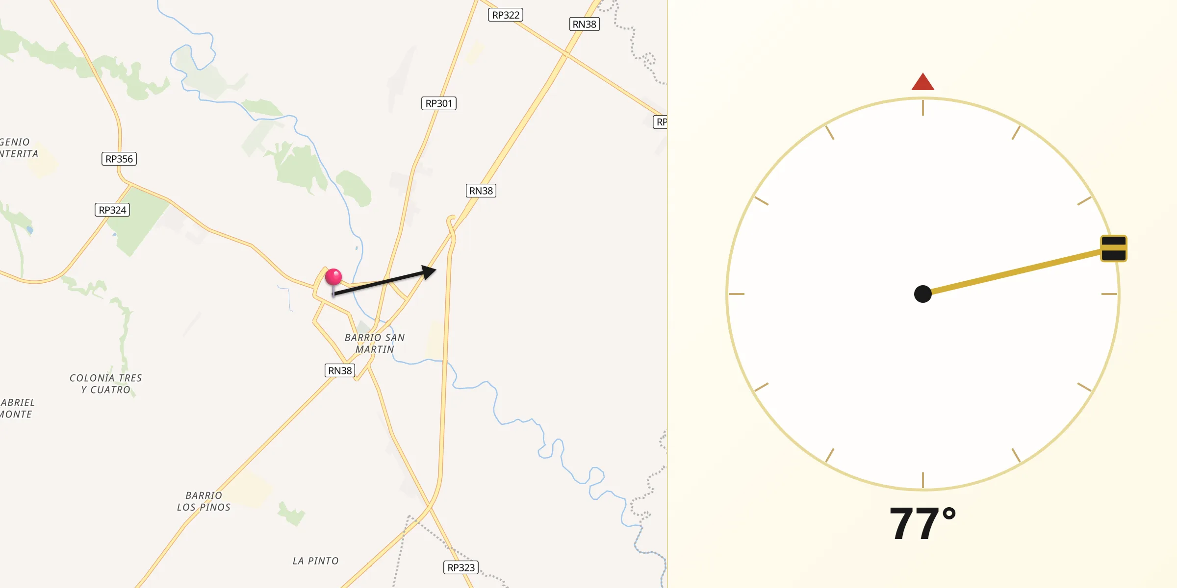 Dirección de la Qibla desde Famaillá