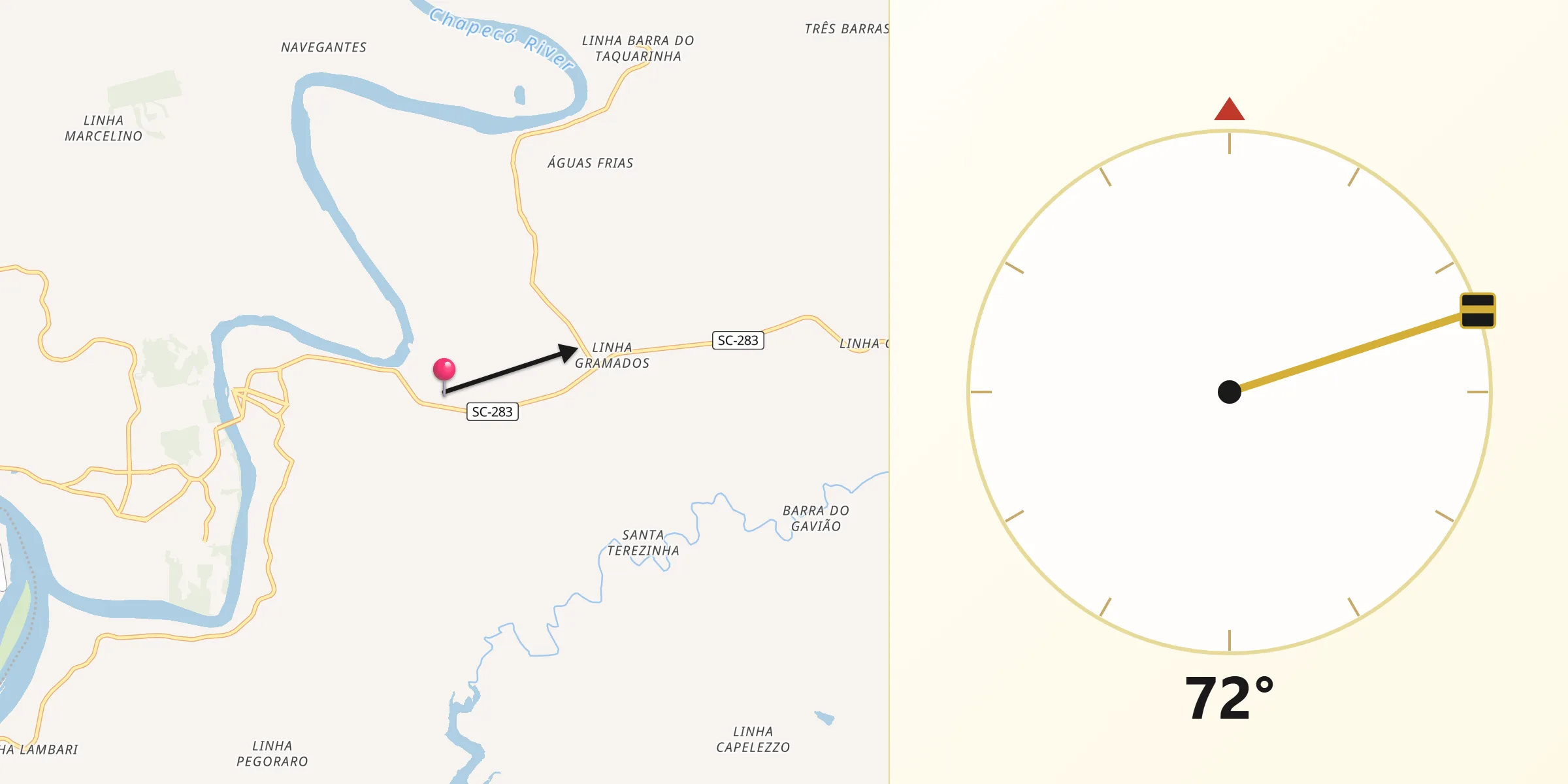 Direção da Qibla a partir de Águas de Chapecó