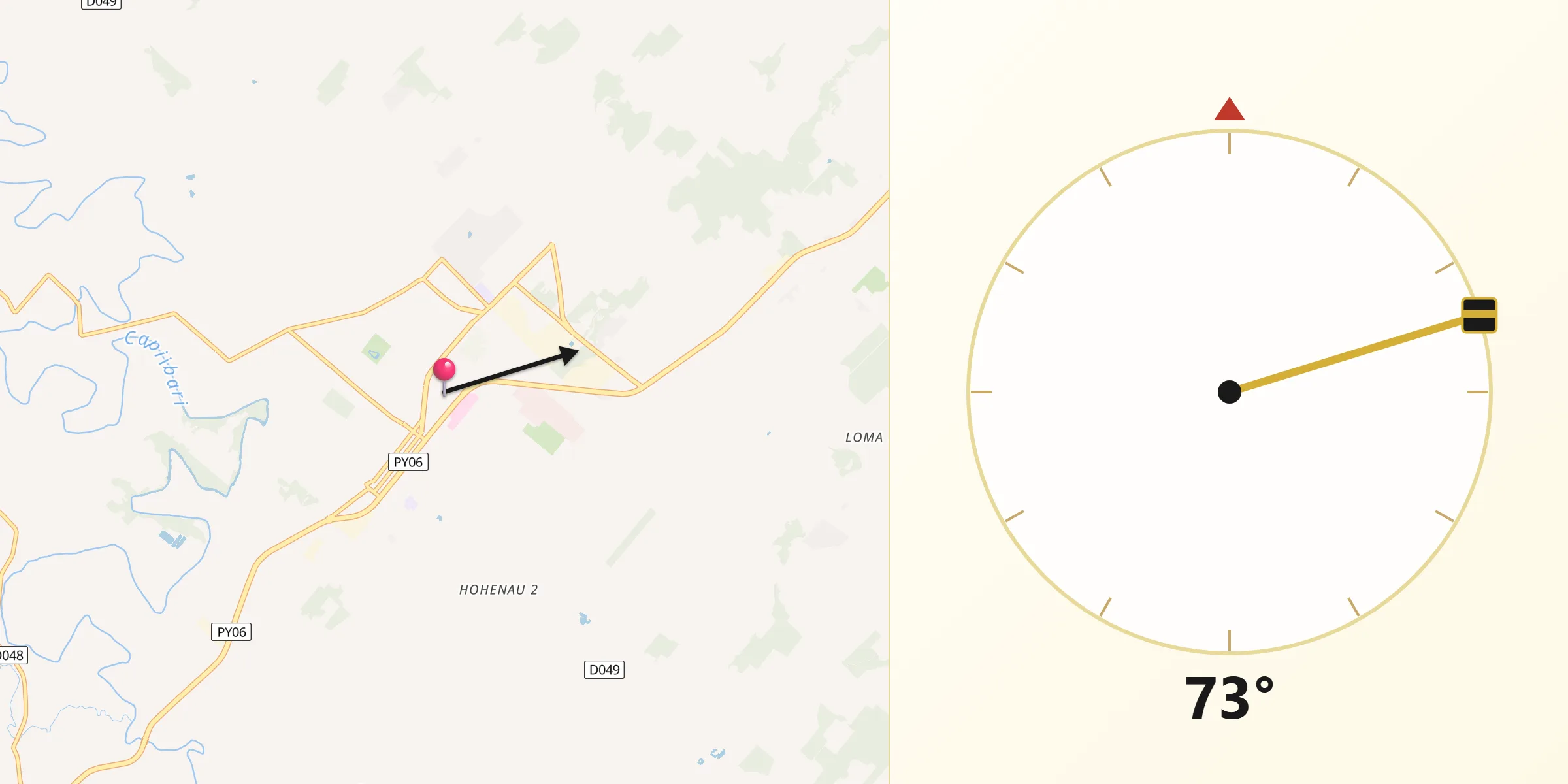 Dirección de la Qibla desde Hohenau
