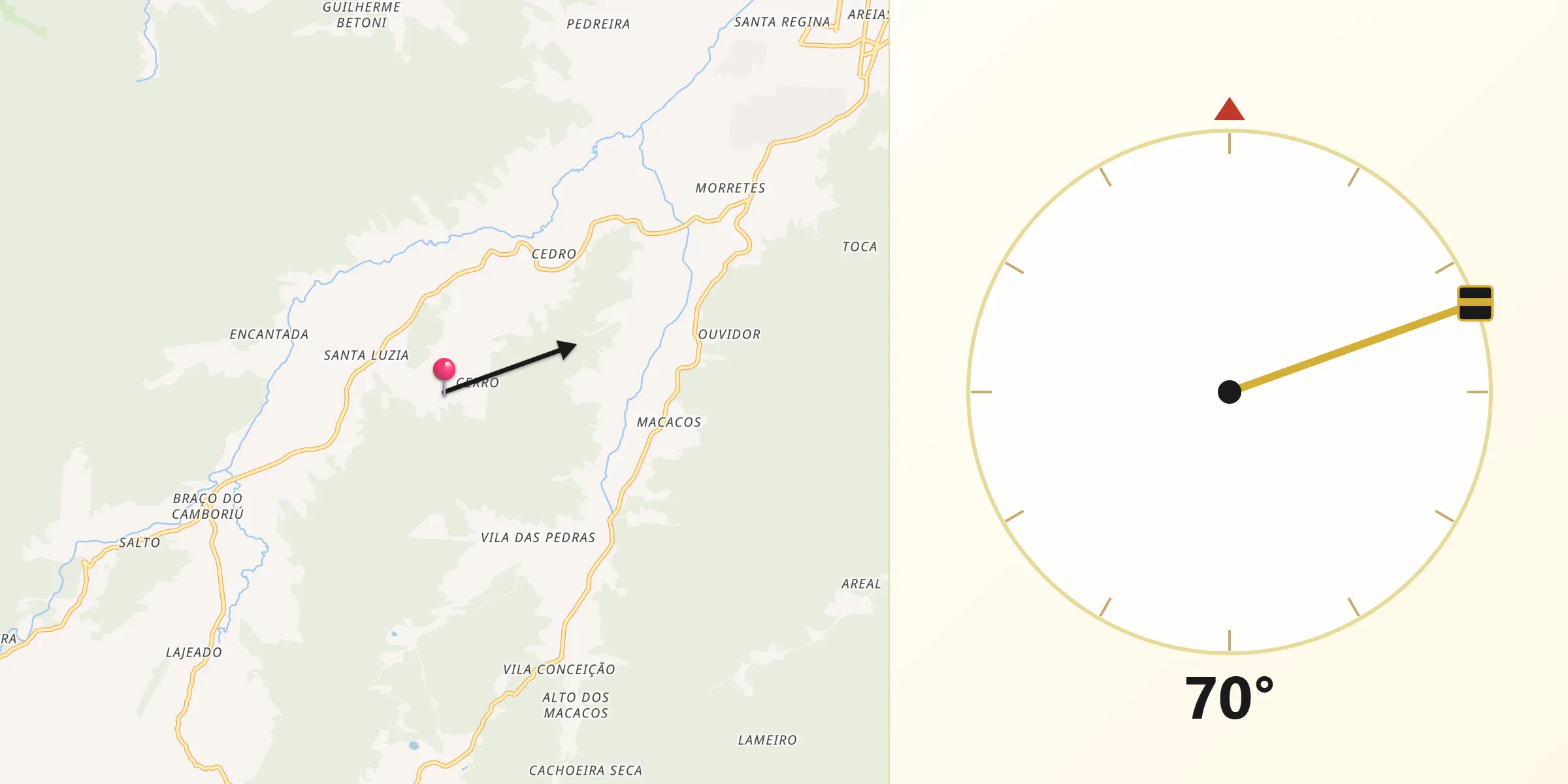 Direção da Qibla a partir de Camboriú