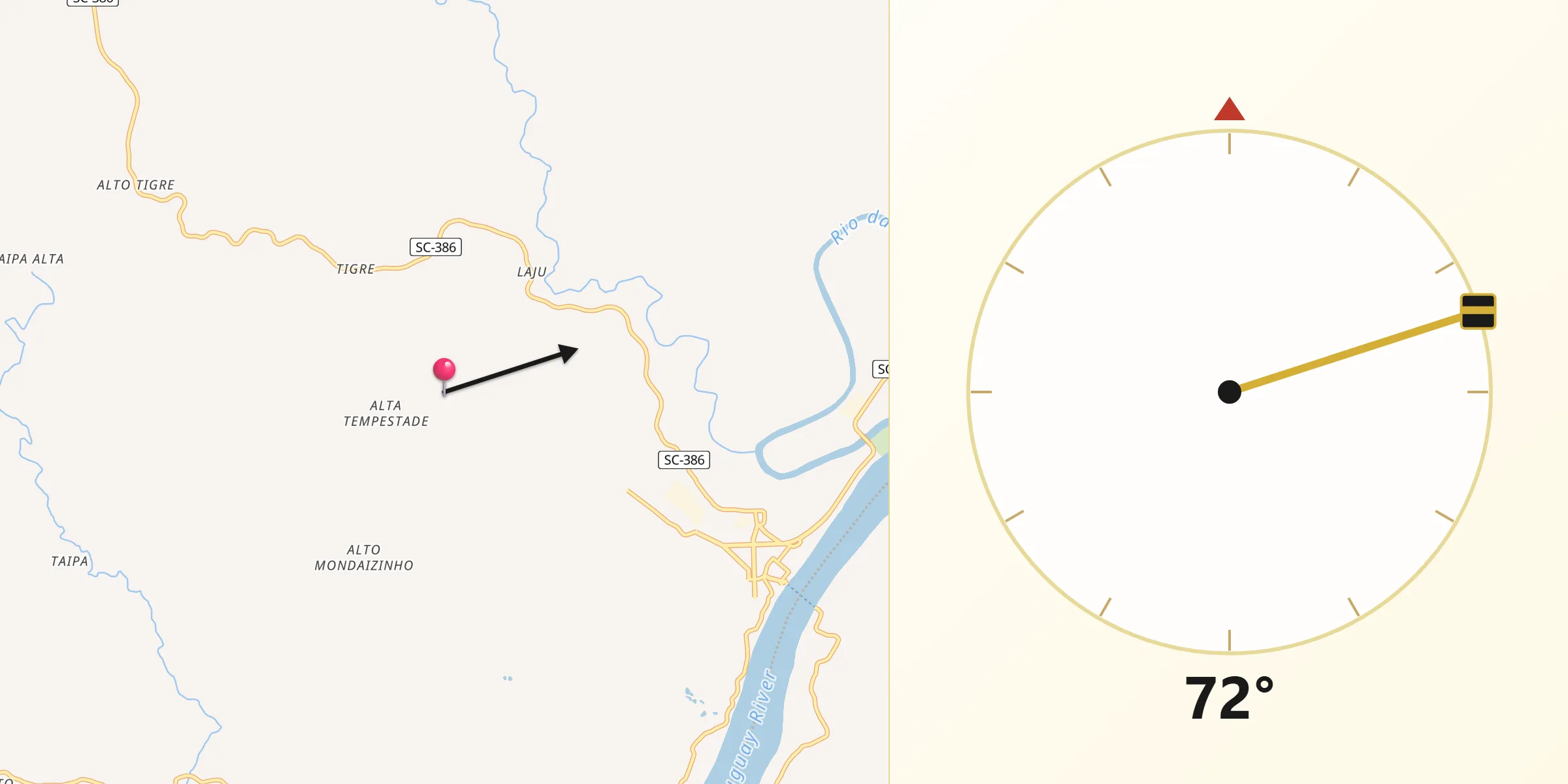 Direção da Qibla a partir de Mondaí