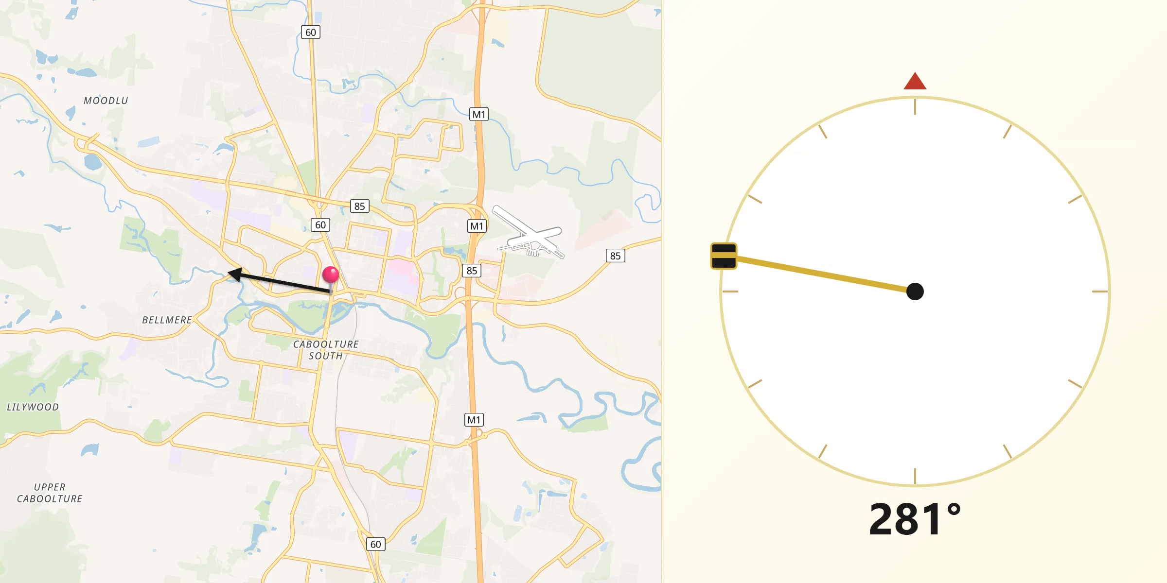 Qibla Direction from Caboolture