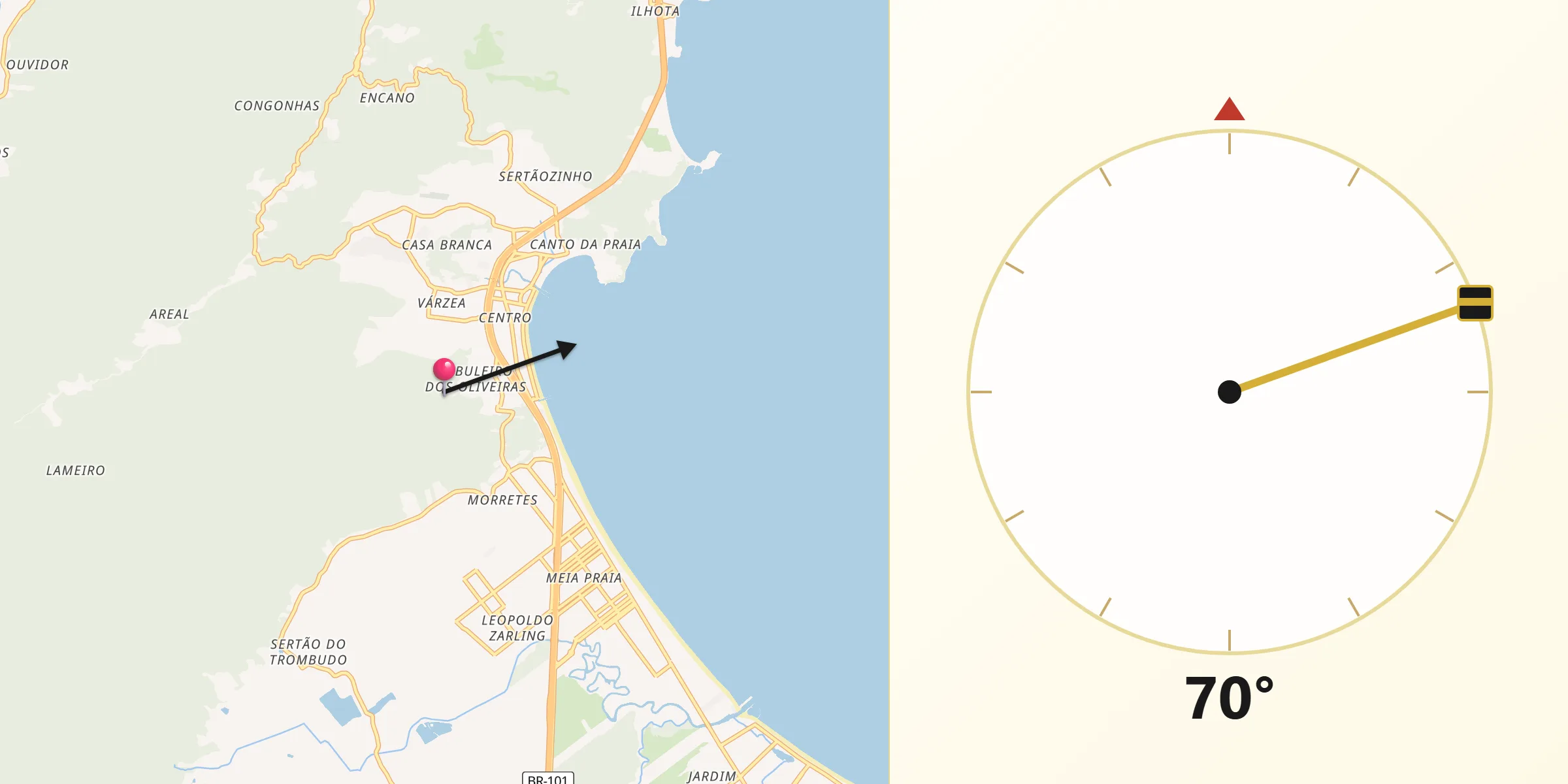 Direção da Qibla a partir de Itapema