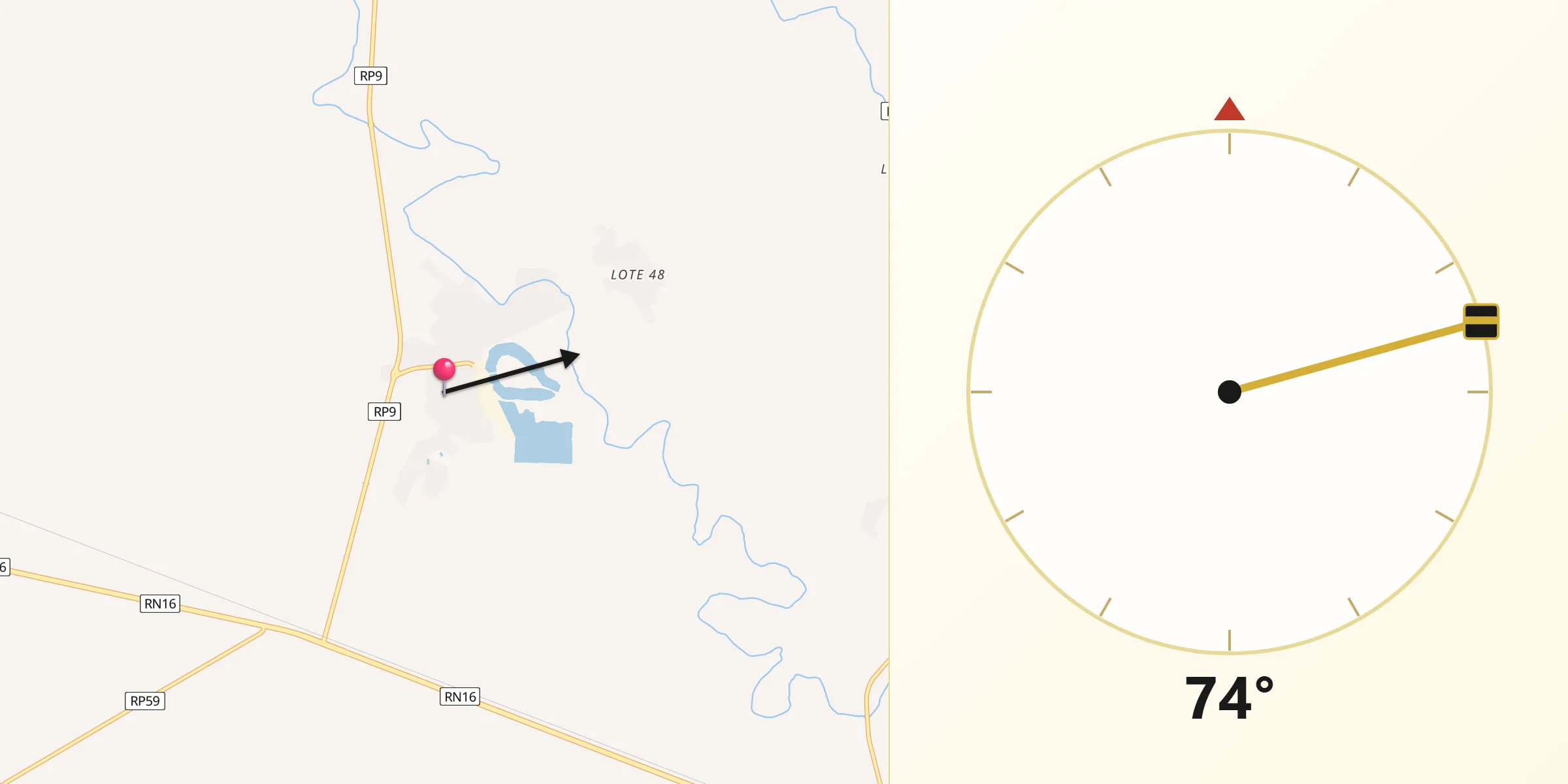 Dirección de la Qibla desde La Escondida