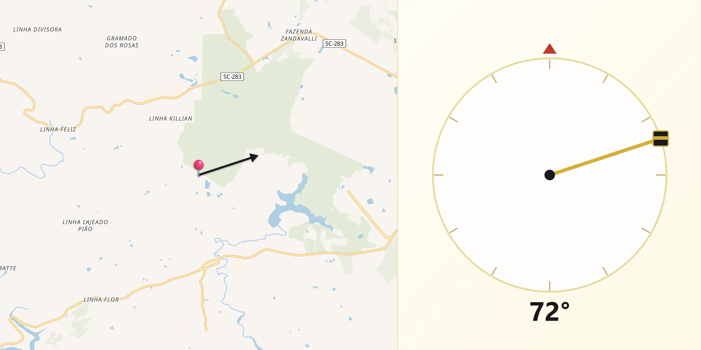 Direção da Qibla a partir de Guatambú