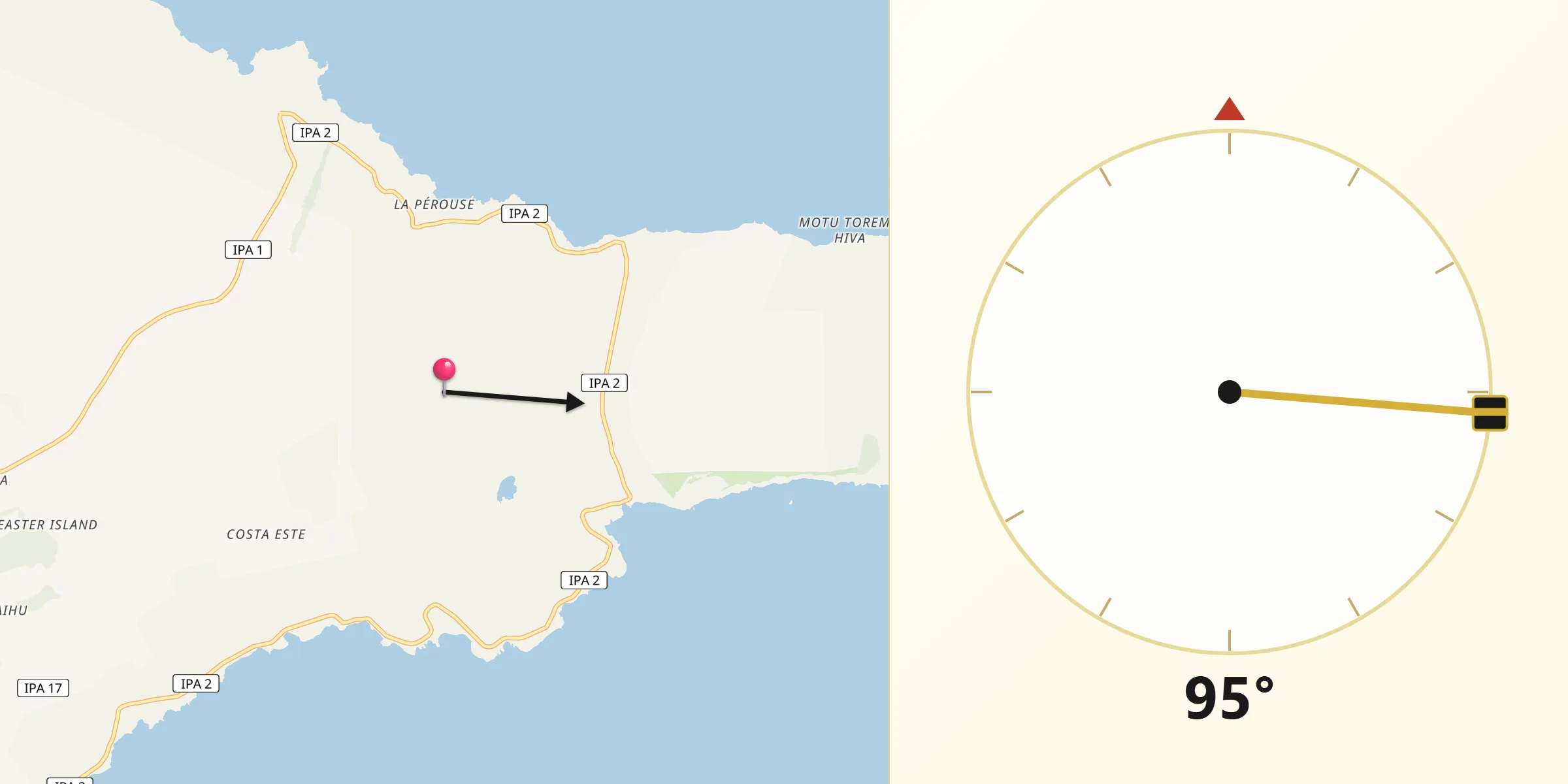 Dirección de la Qibla desde Isla de Pascua