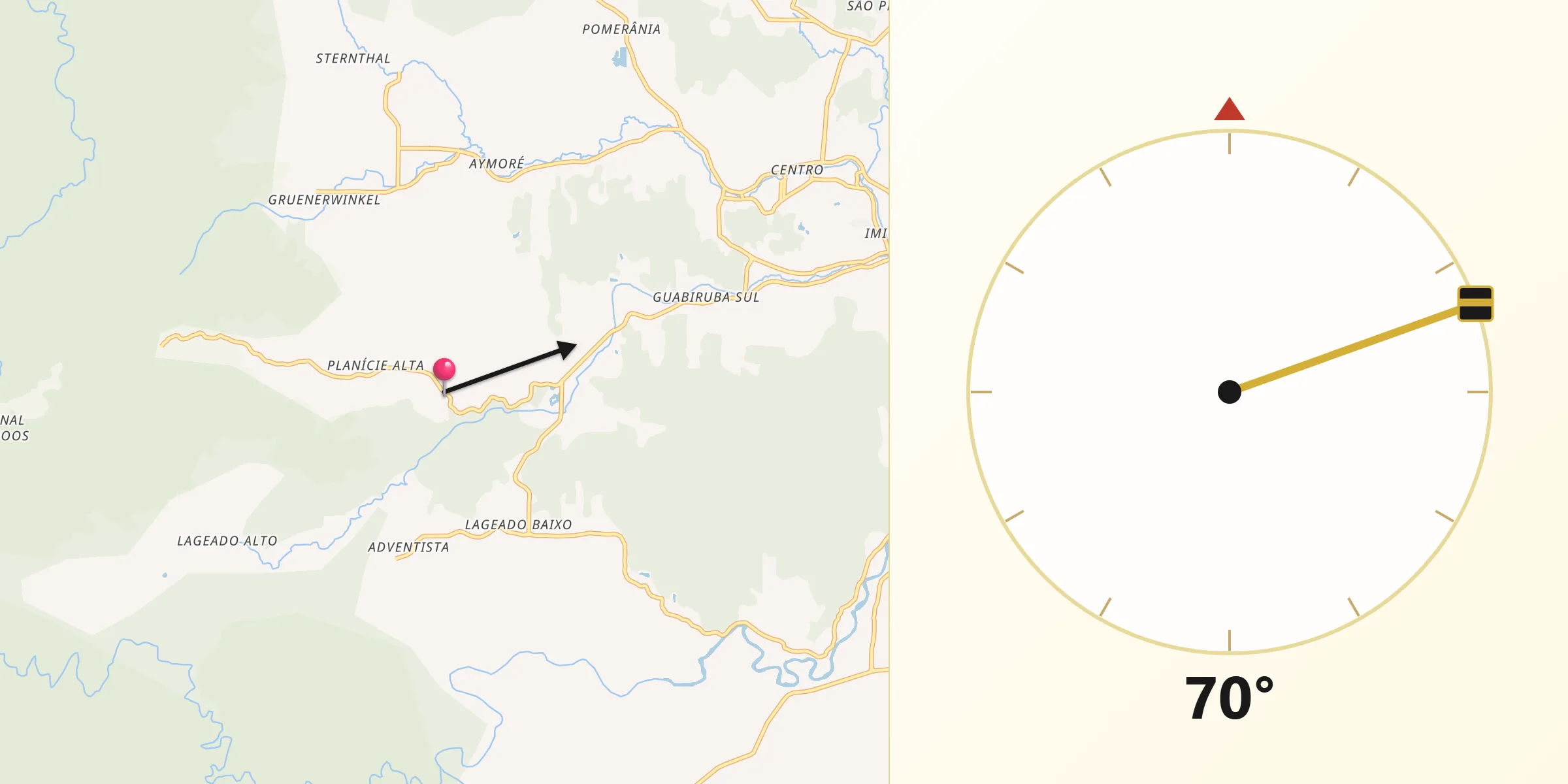 Direção da Qibla a partir de Guabiruba