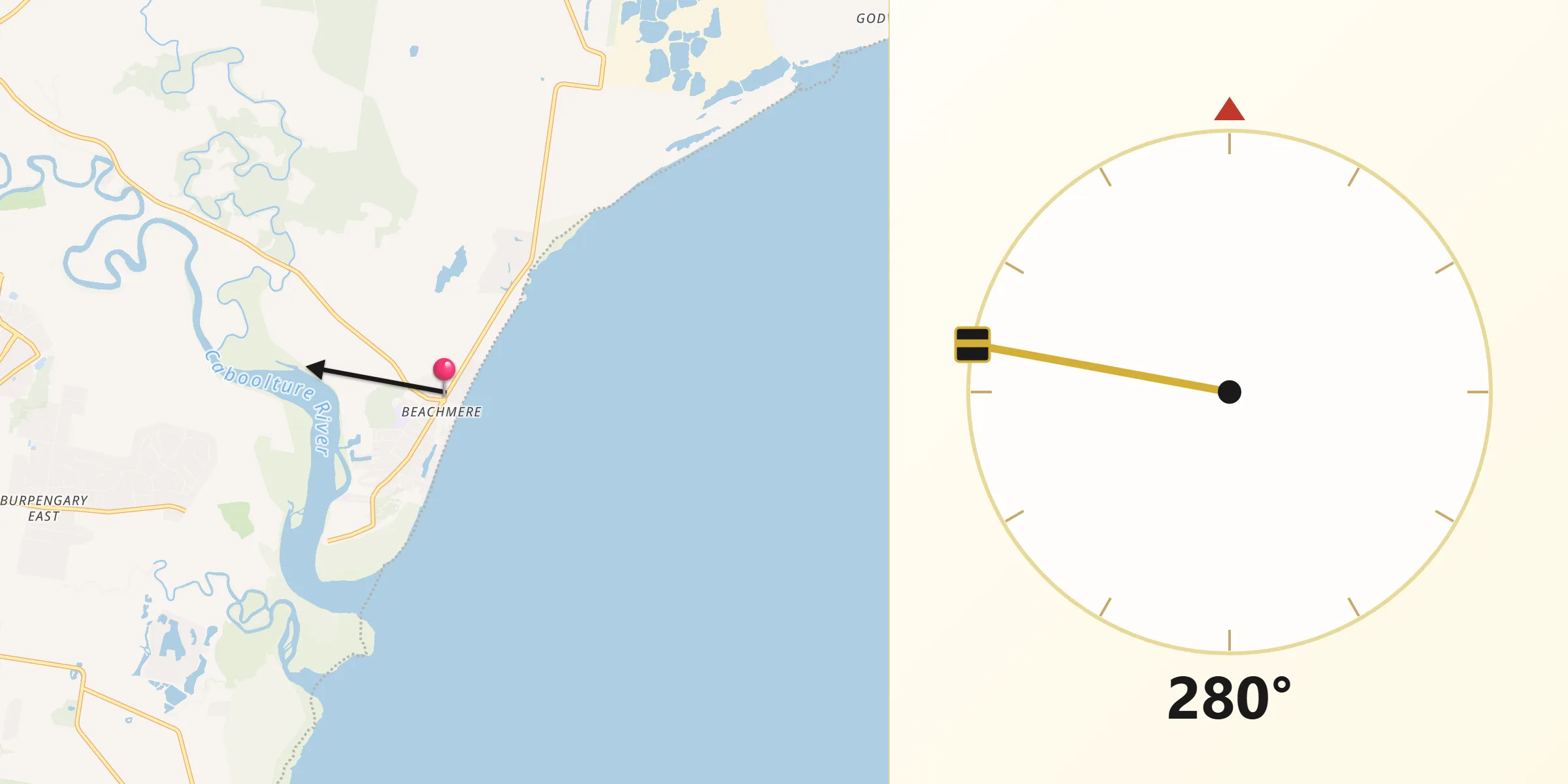 Qibla Direction from Beachmere