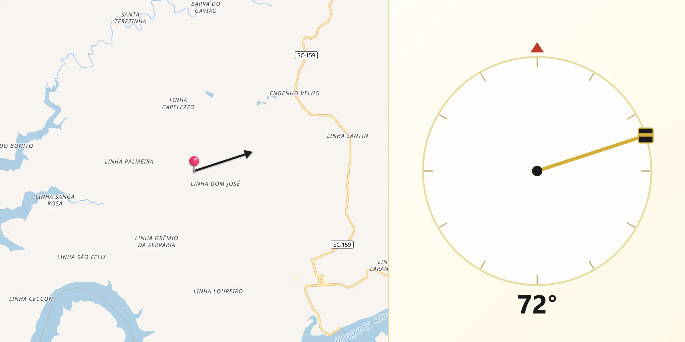 Direção da Qibla a partir de Caxambu do Sul