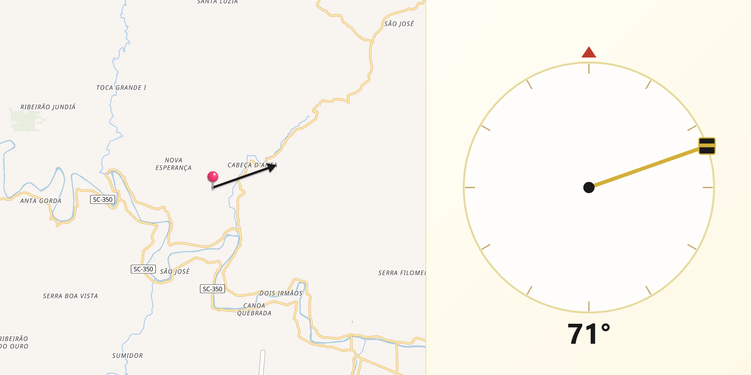 Direção da Qibla a partir de Rio do Oeste