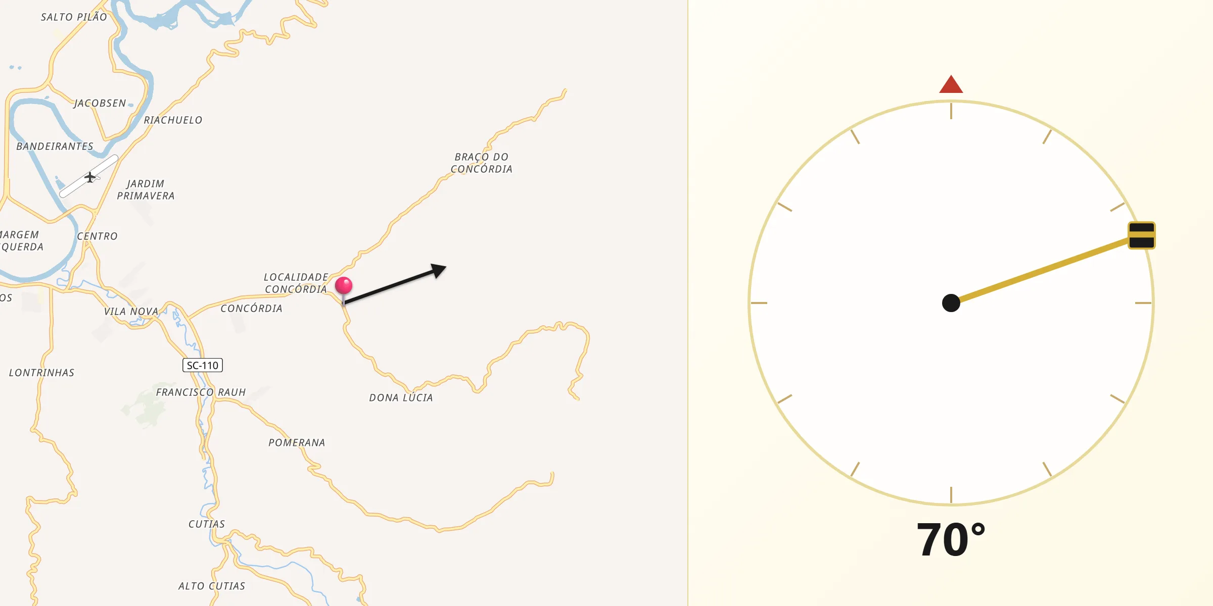 Direção da Qibla a partir de Lontras