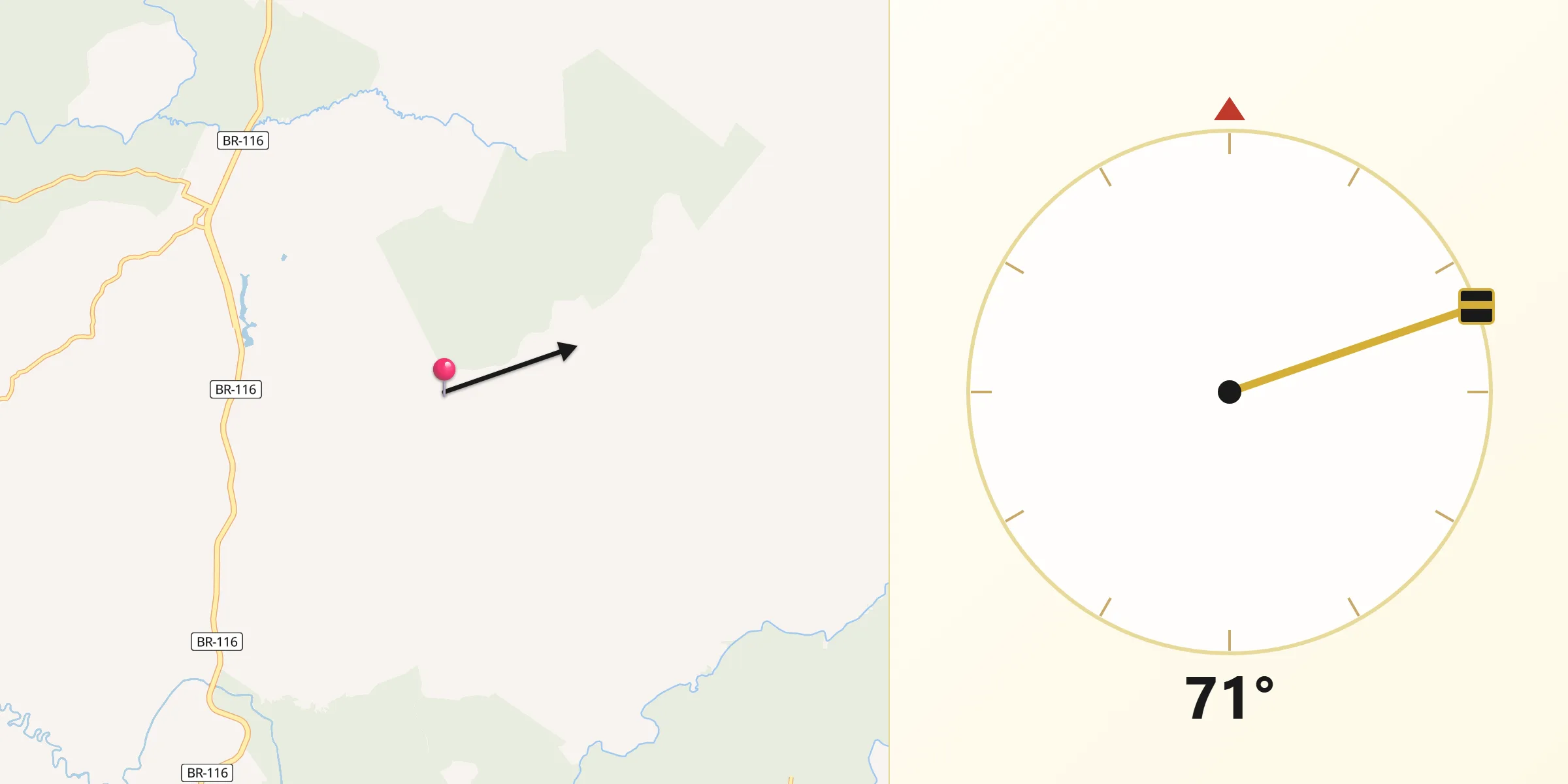 Direção da Qibla a partir de Ponte Alta do Norte