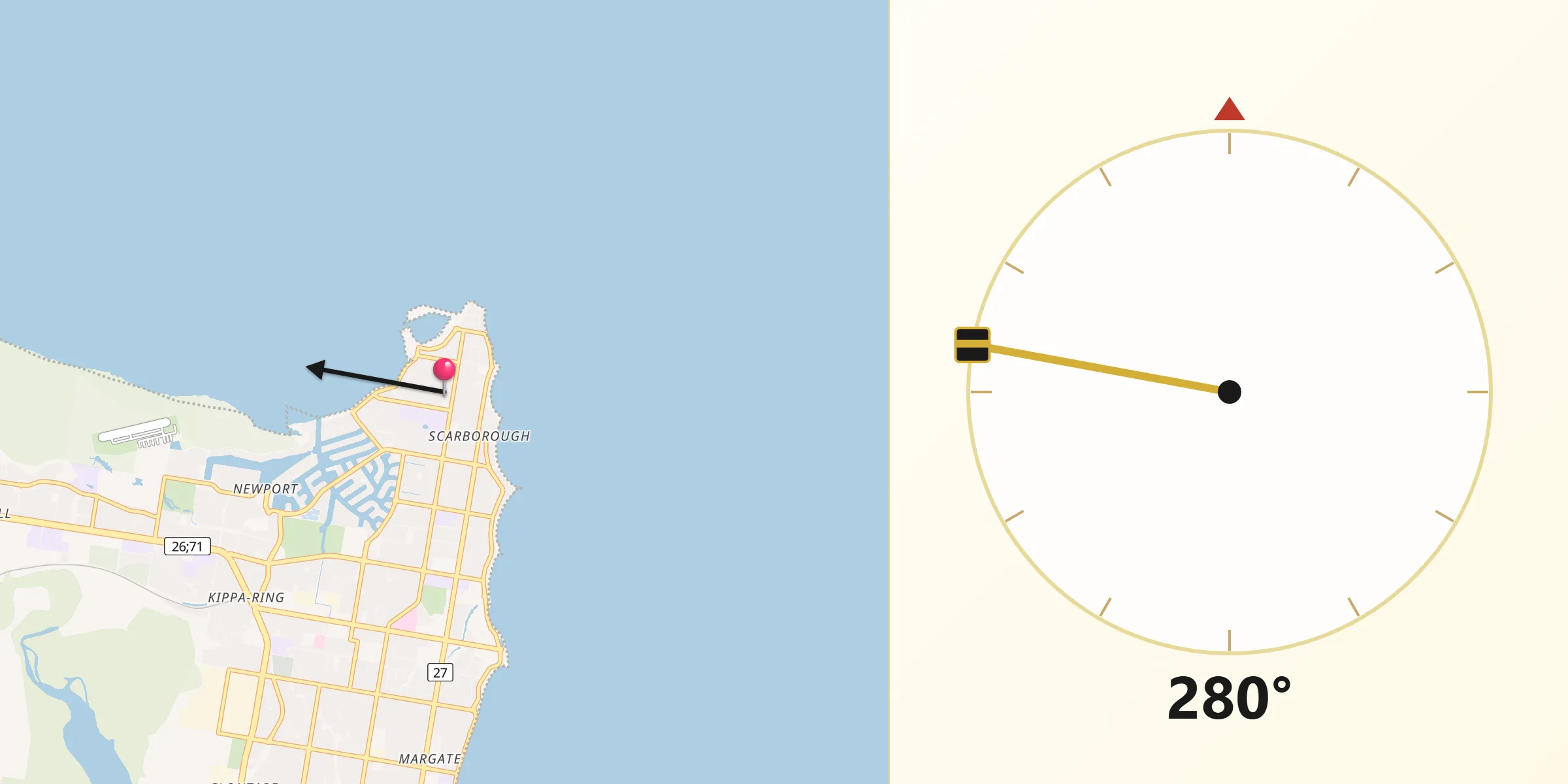 Qibla Direction from Scarborough