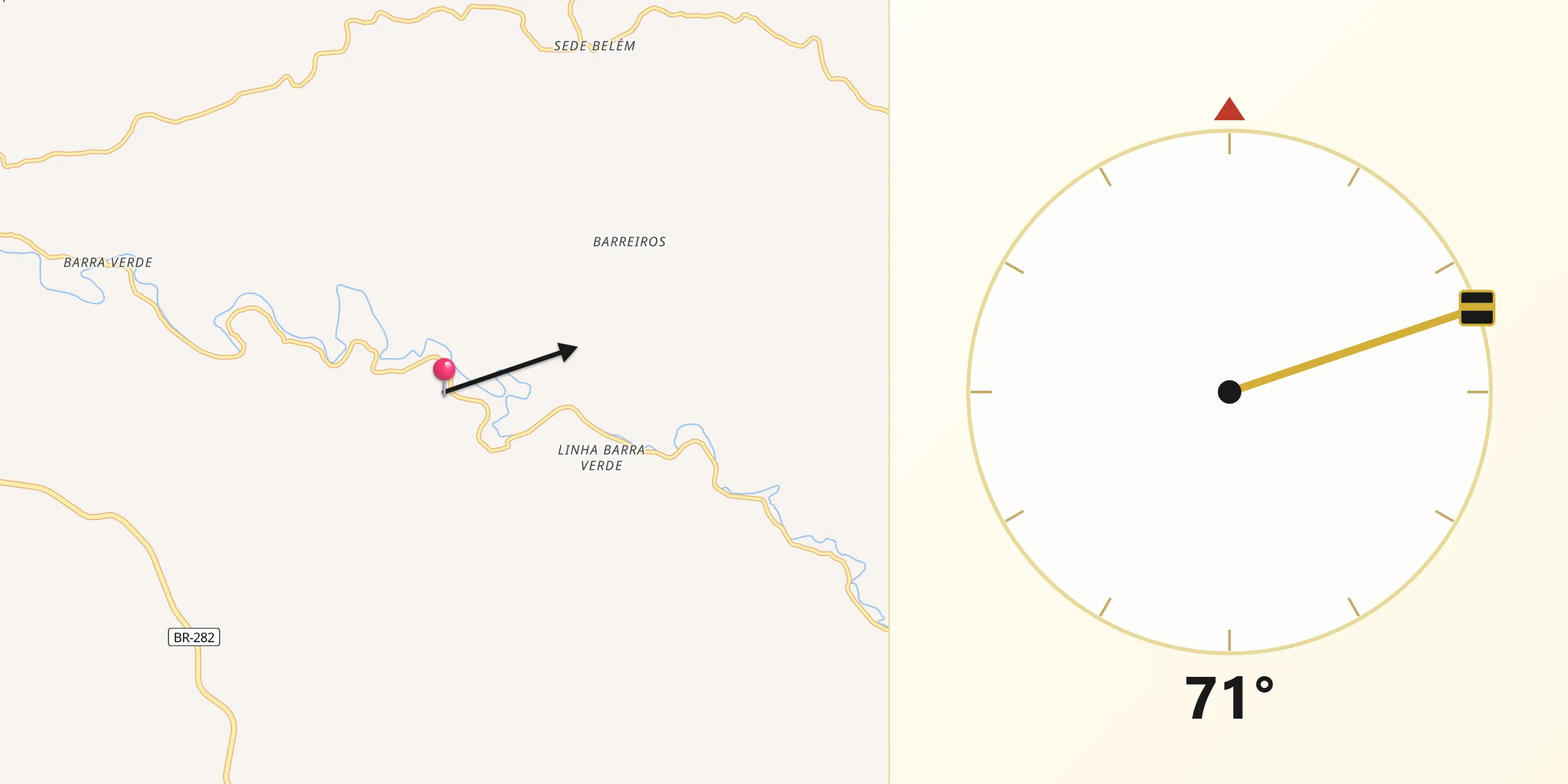 Direção da Qibla a partir de Herval d'Oeste