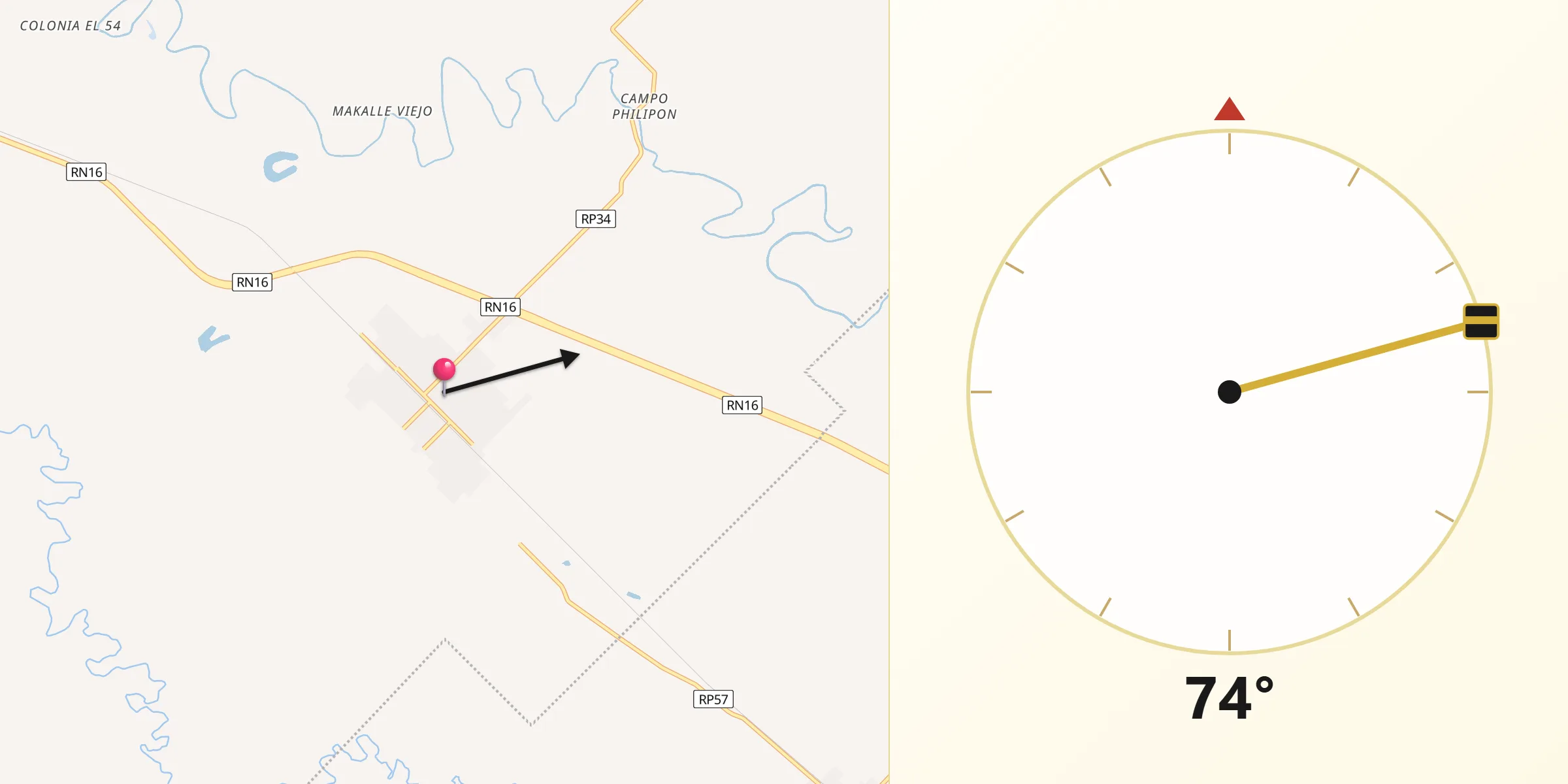 Dirección de la Qibla desde Makallé