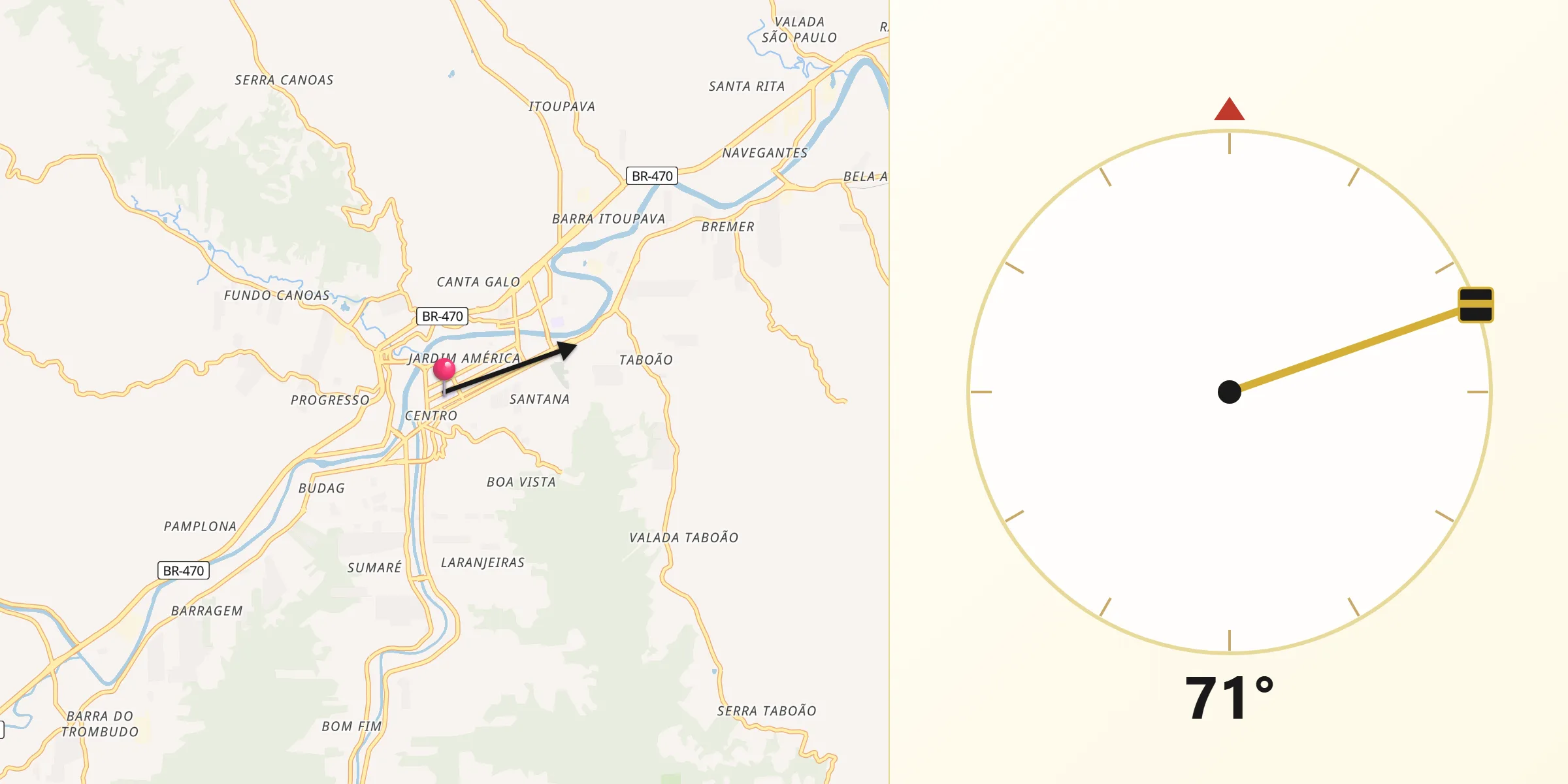 Direção da Qibla a partir de Rio do Sul