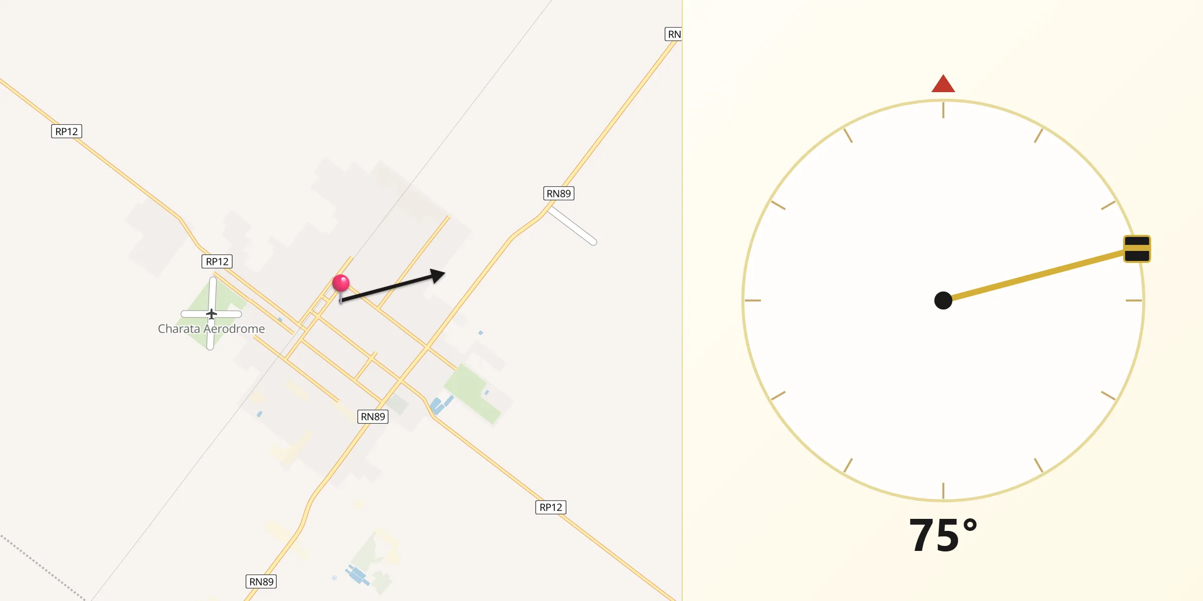 Dirección de la Qibla desde Charata