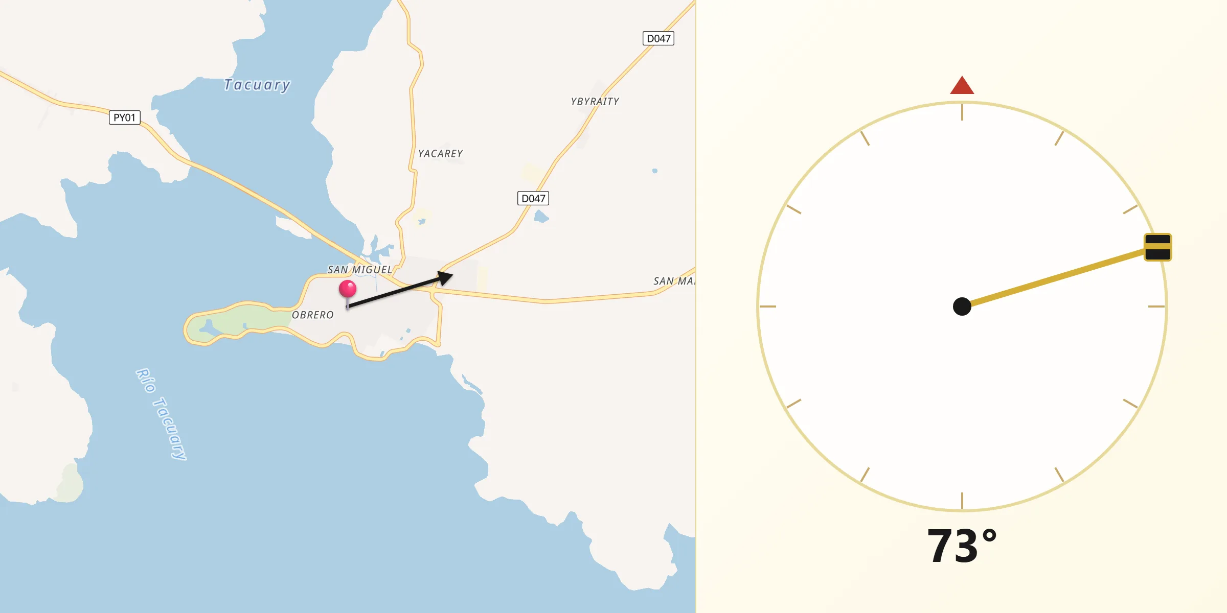 Dirección de la Qibla desde Carmen del Paraná