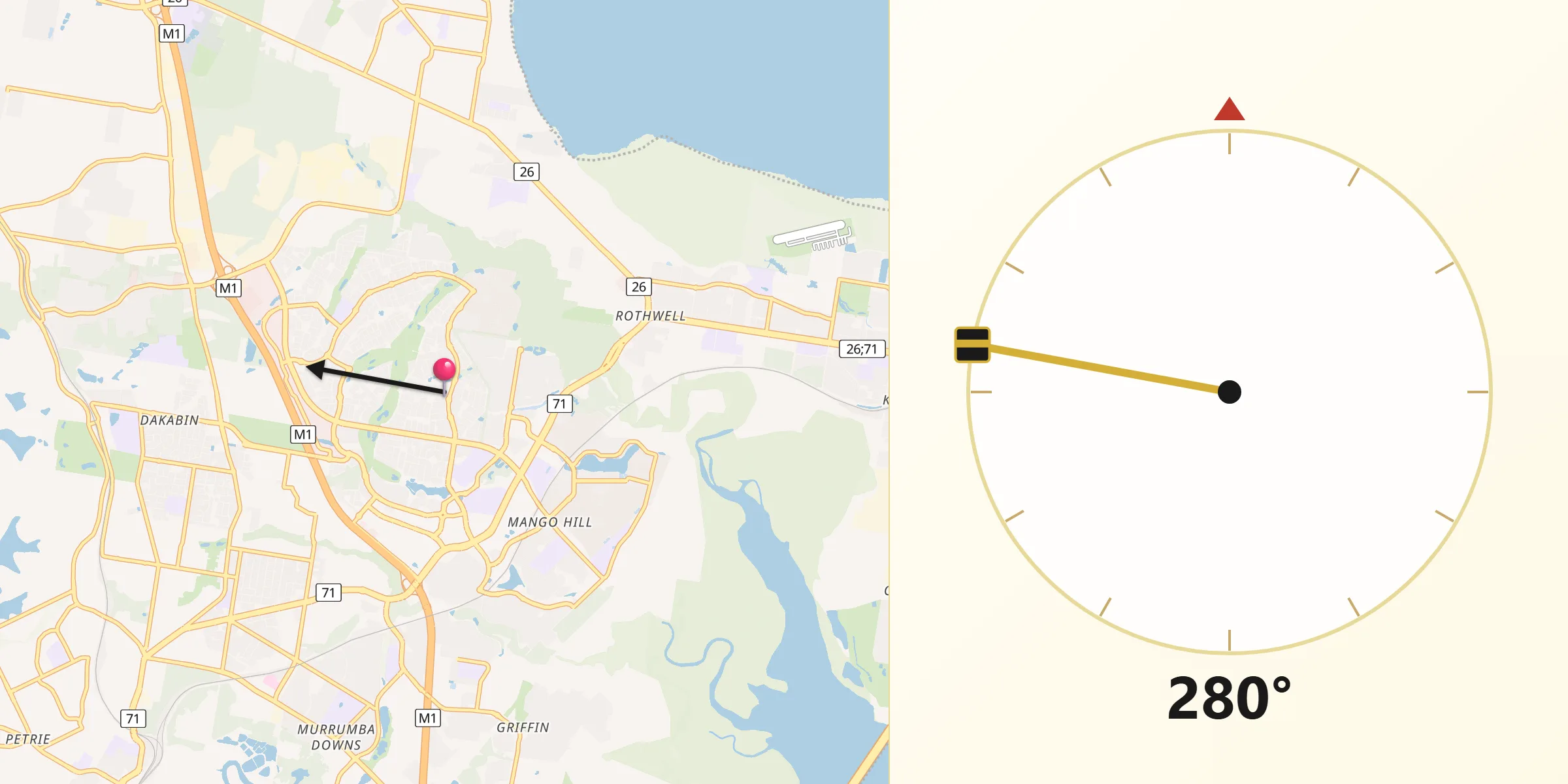 Qibla Direction from North Lakes