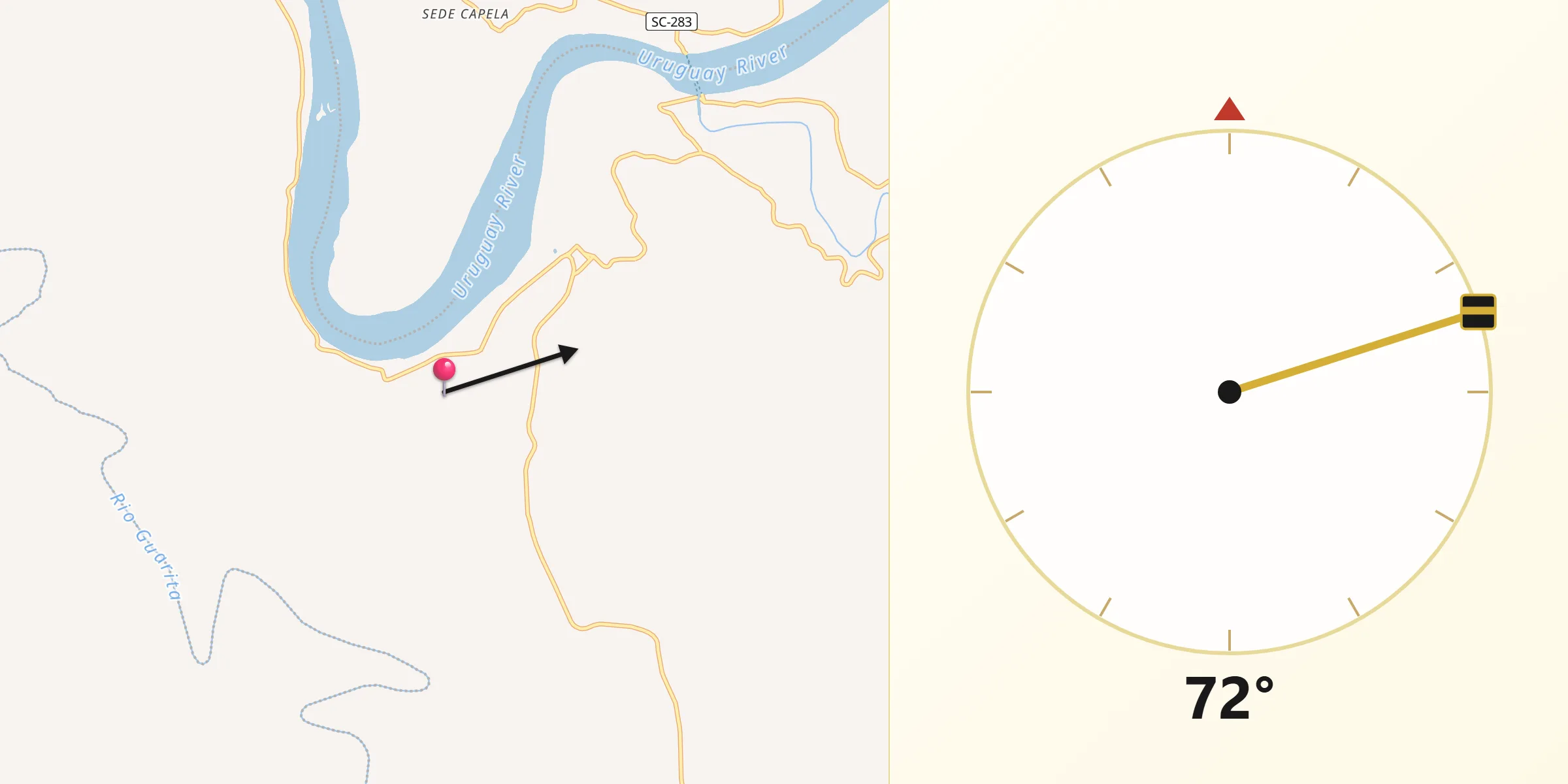 Direção da Qibla a partir de Pinheirinho do Vale