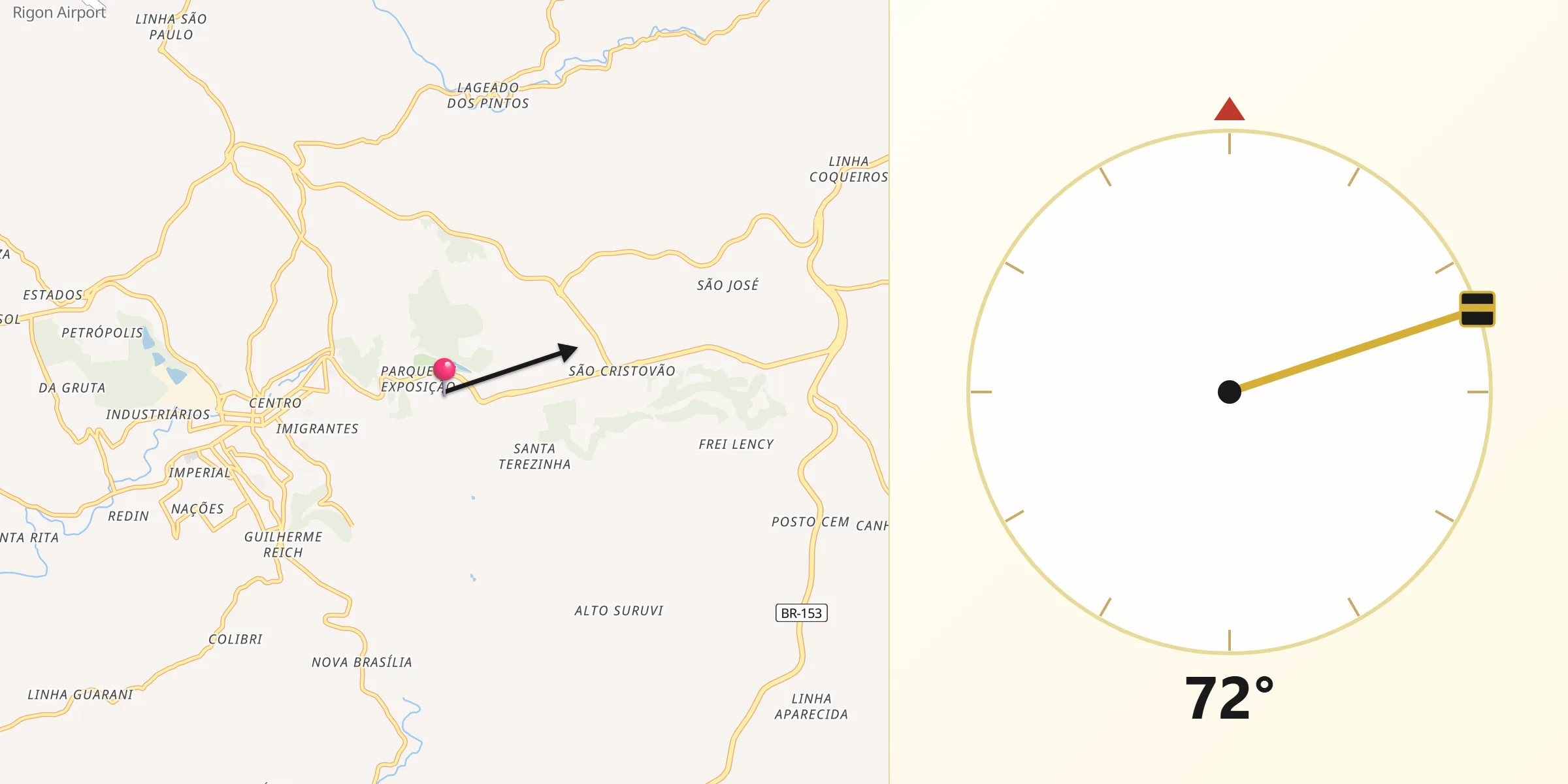 Direção da Qibla a partir de Concórdia