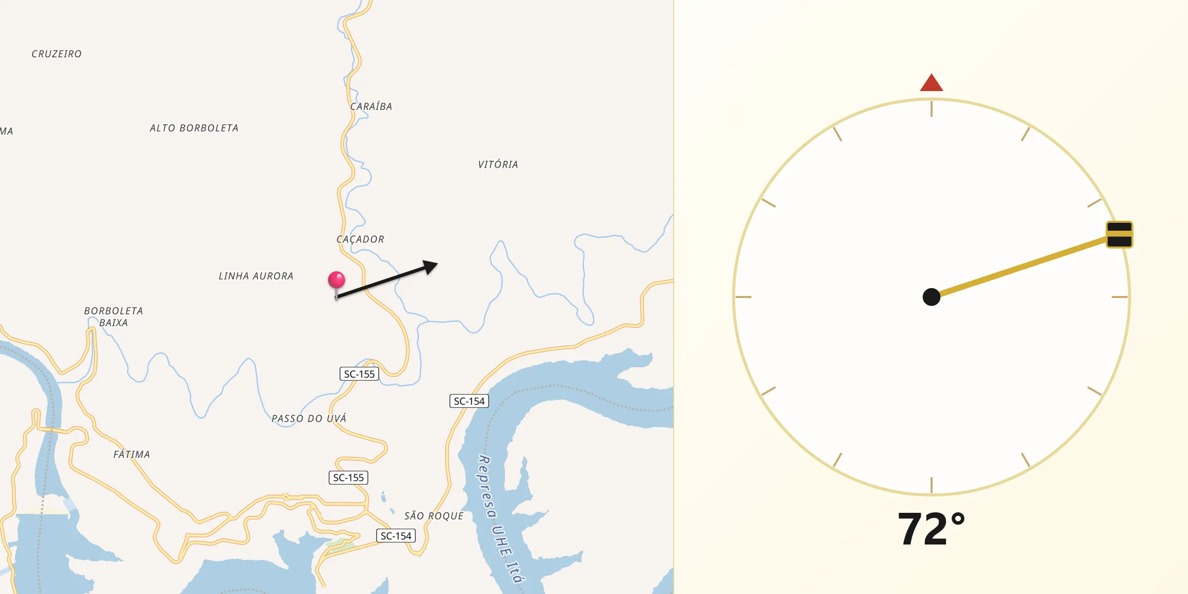 Direção da Qibla a partir de Itá