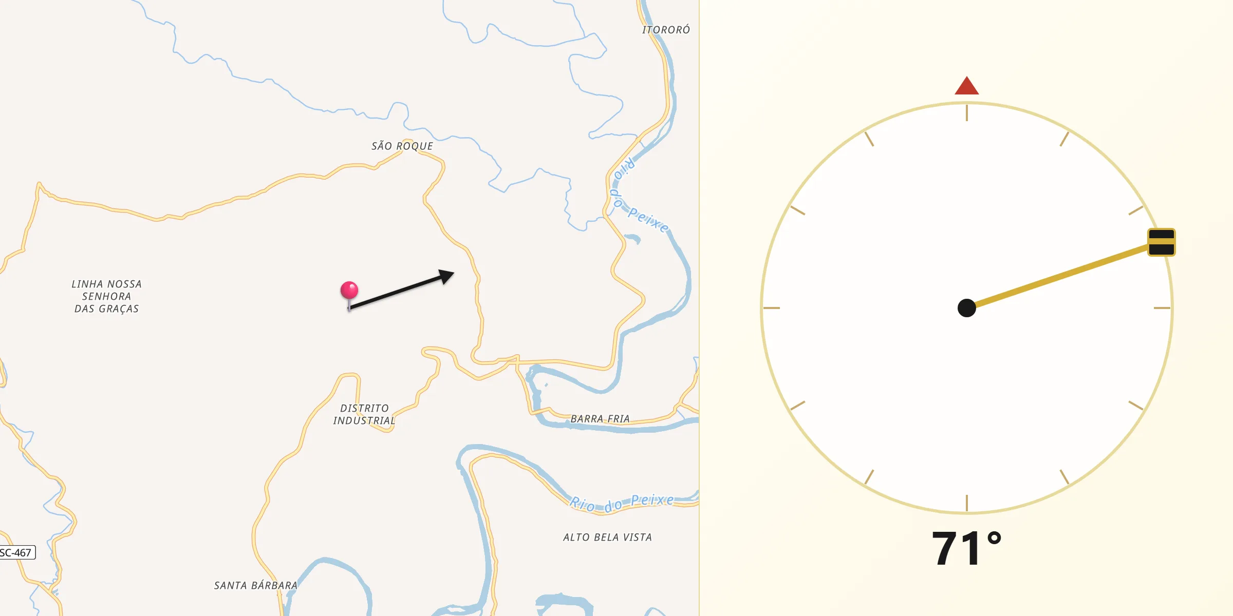 Direção da Qibla a partir de Lacerdópolis
