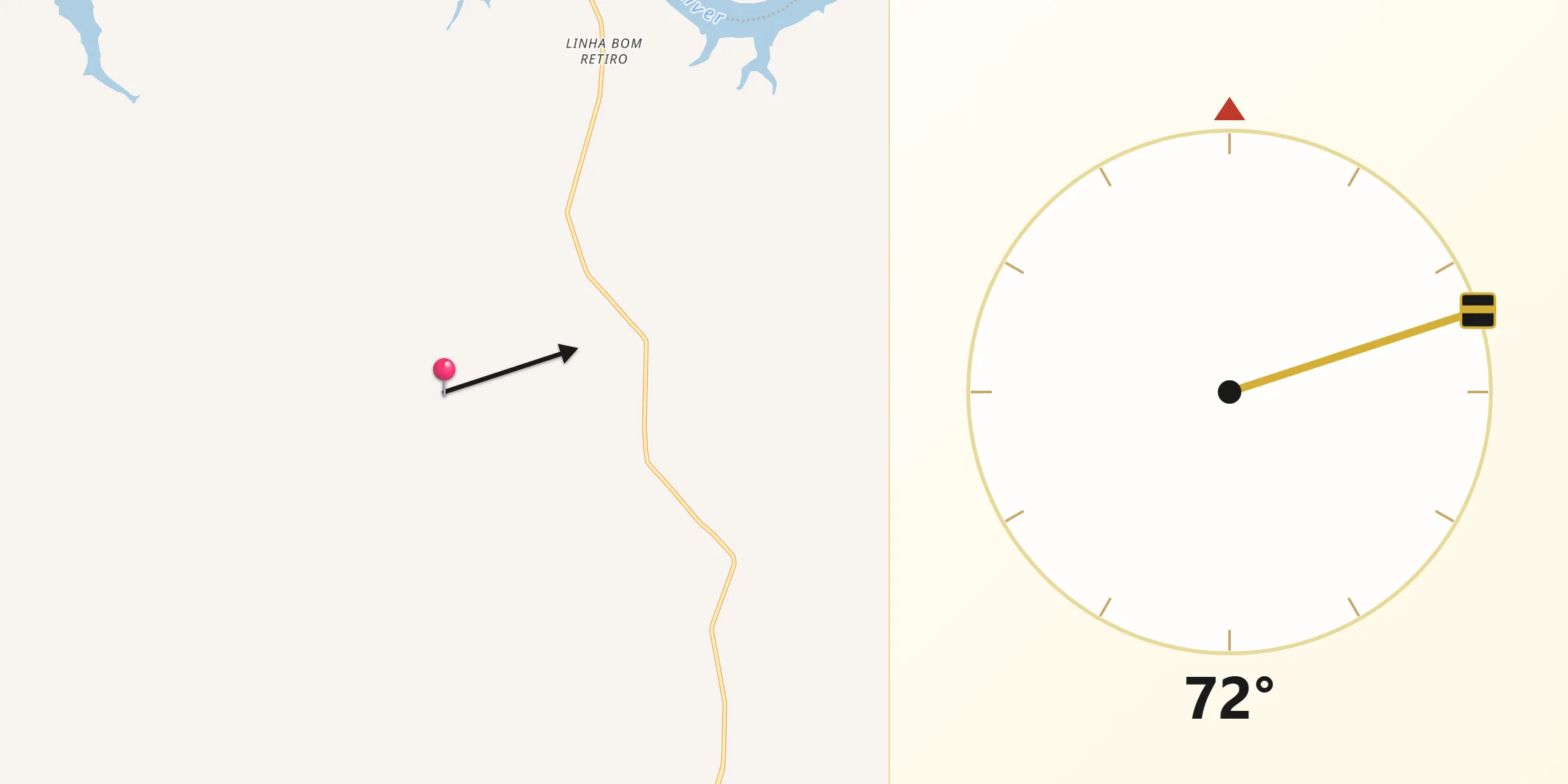 Direção da Qibla a partir de Rio dos Índios