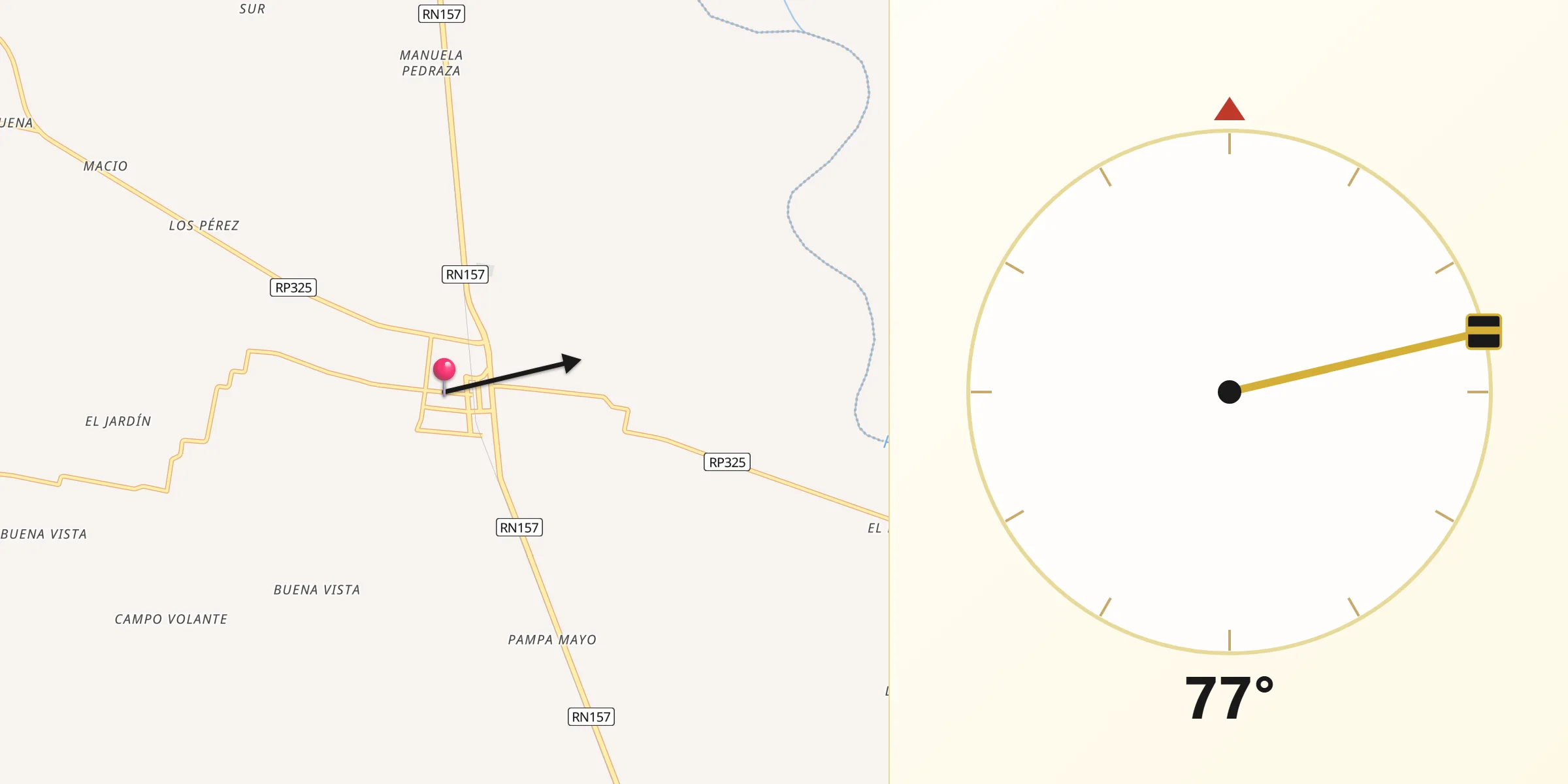 Dirección de la Qibla desde Departamento de Simoca