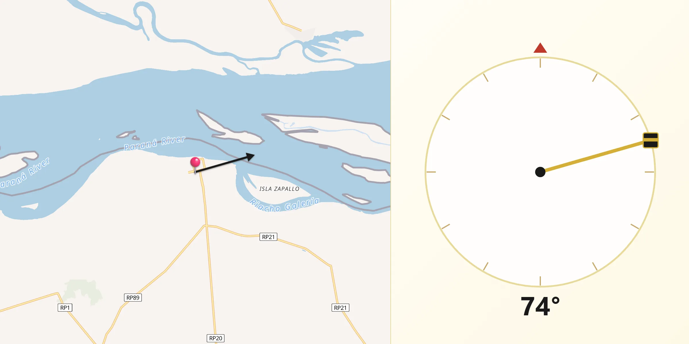 Dirección de la Qibla desde Itatí