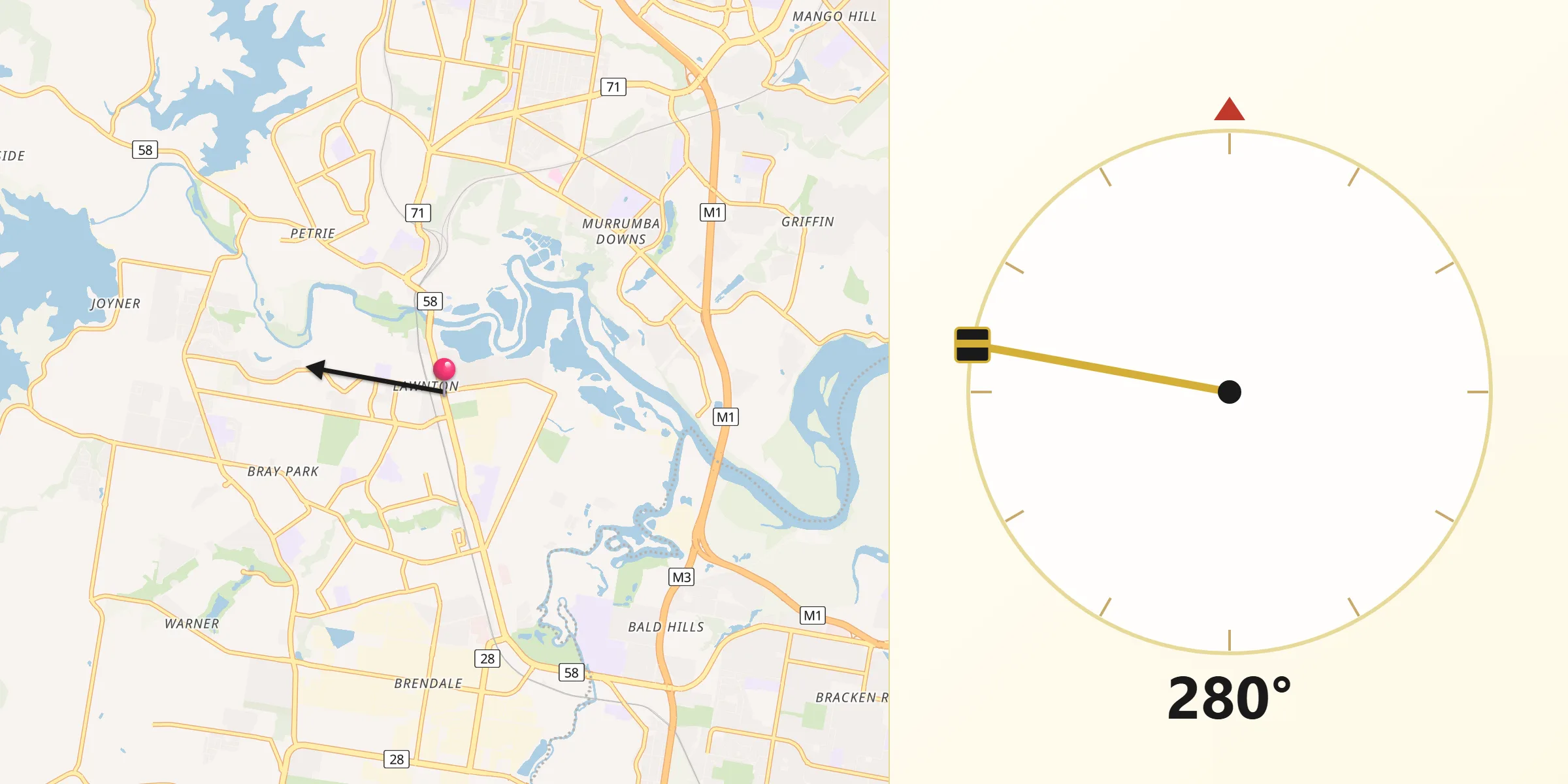 Qibla Direction from Lawnton