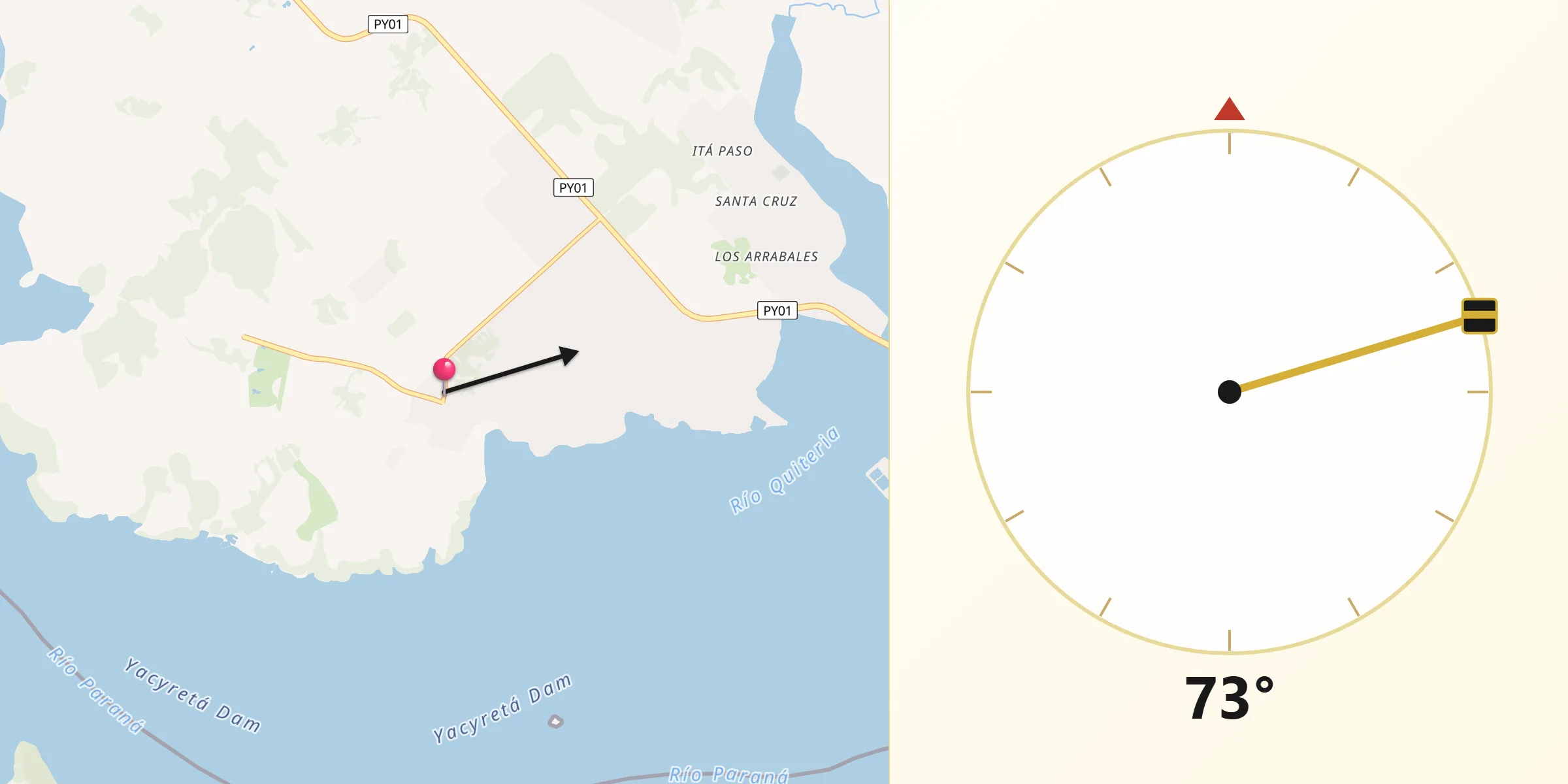 Dirección de la Qibla desde San Juan del Paraná