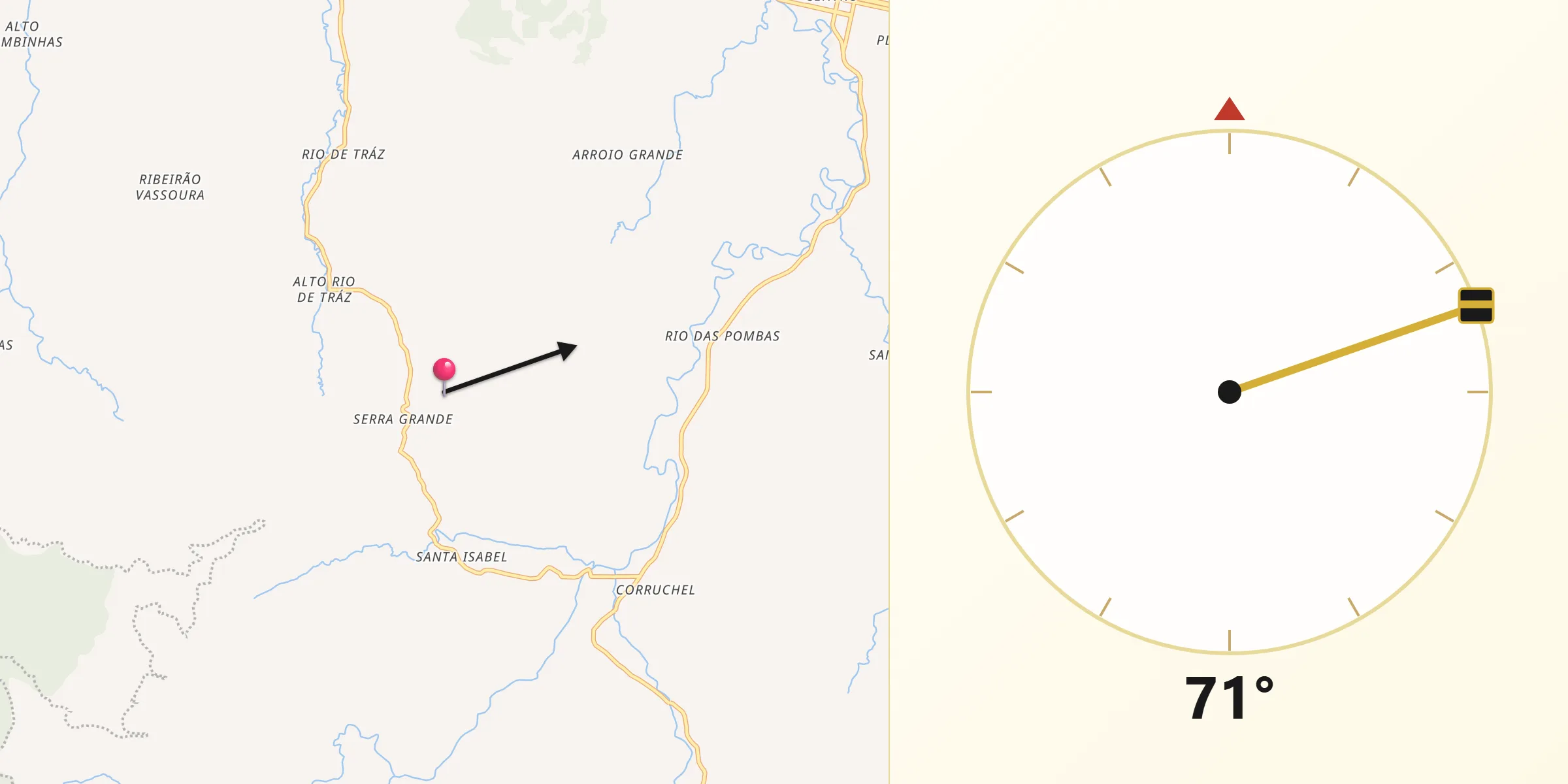 Direção da Qibla a partir de Pouso Redondo